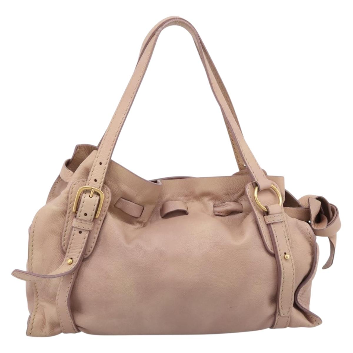 Miu Miu Tote Bag Leather Beige Gold Auth 196841V