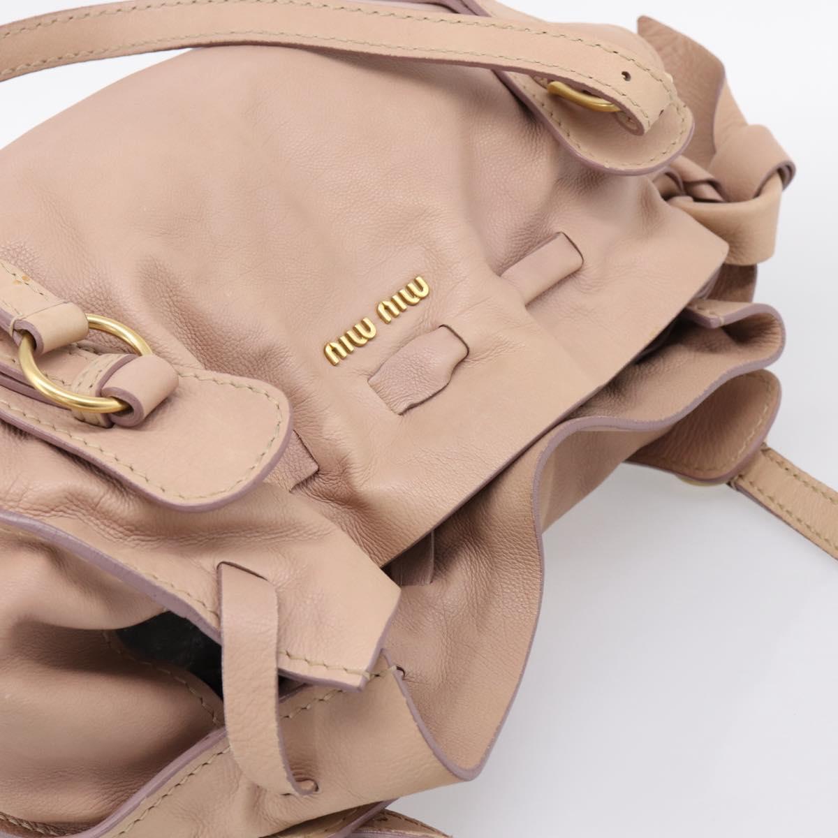 Miu Miu Tote Bag Leather Beige Gold Auth 196841V
