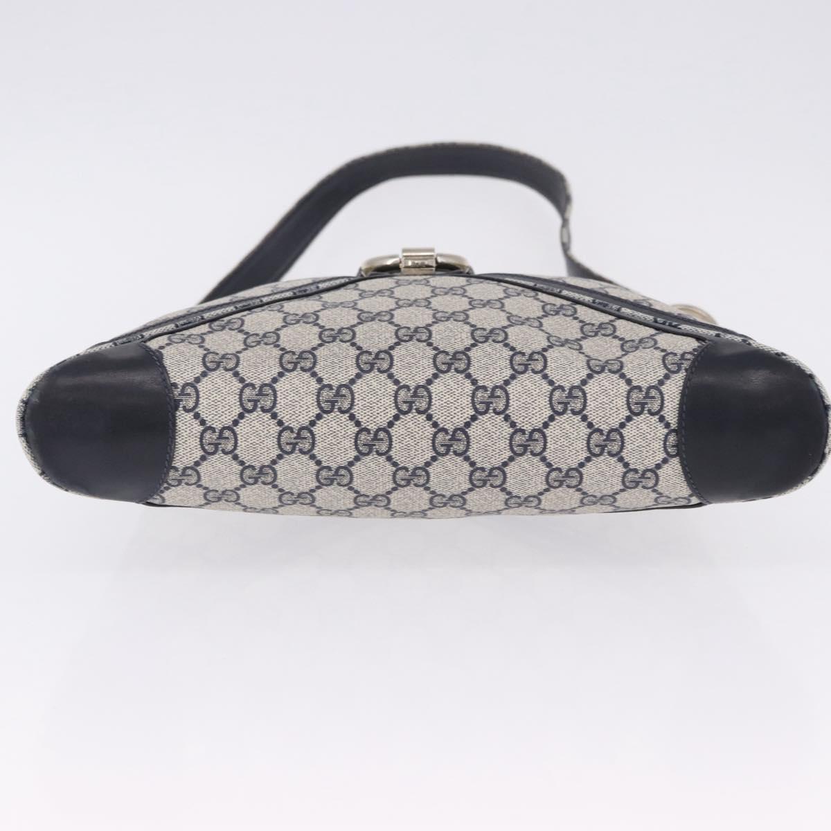 GUCCI GG Supreme Shoulder Bag PVC Navy Gold Auth 196843