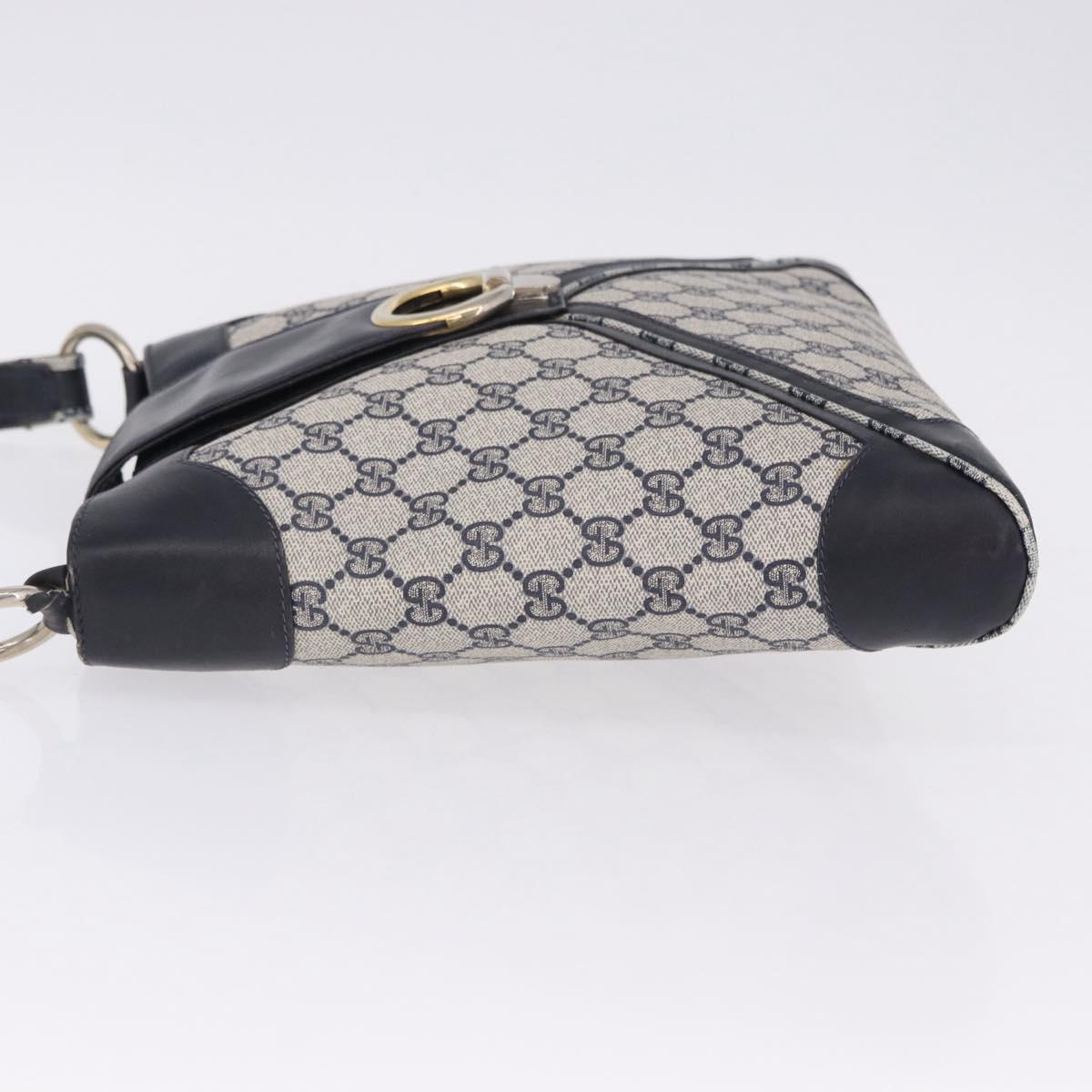 GUCCI GG Supreme Shoulder Bag PVC Navy Gold Auth 196843