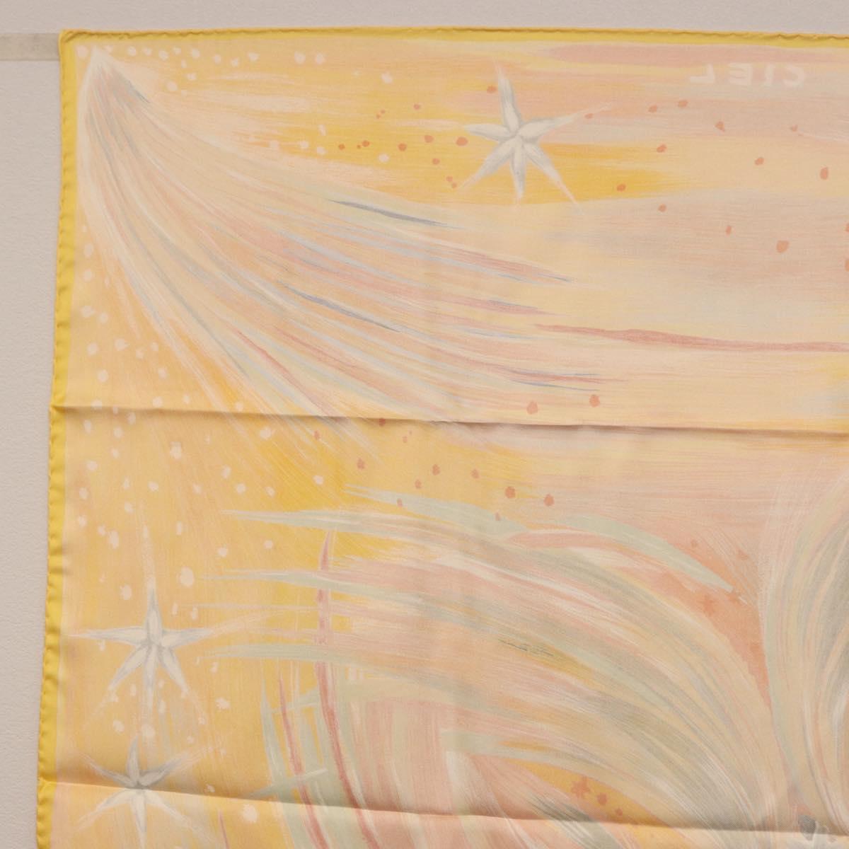 HERMES Carre 90 Scarf ""FEUX DU CIEL"" Silk Yellow Auth 196844M