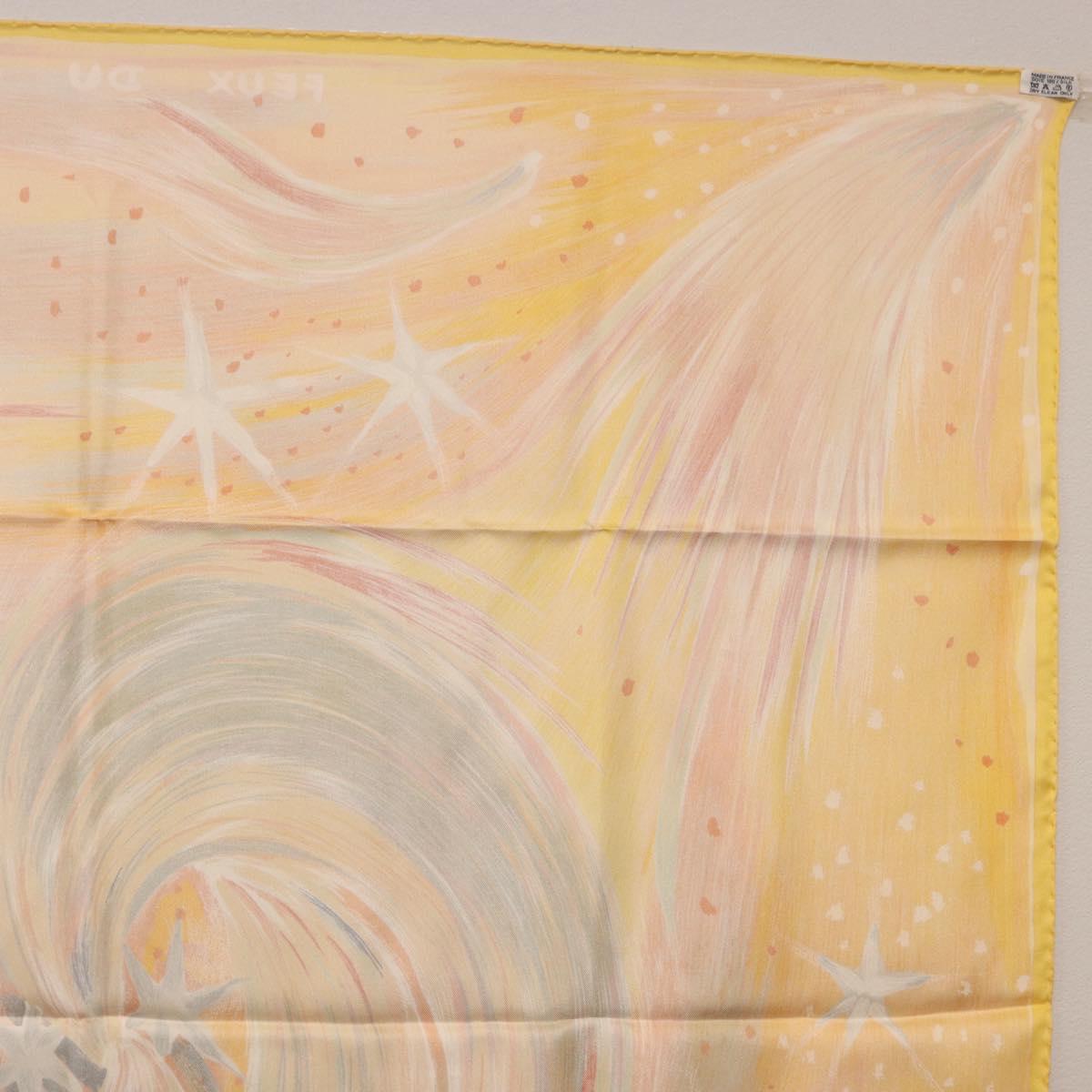 HERMES Carre 90 Scarf ""FEUX DU CIEL"" Silk Yellow Auth 196844M