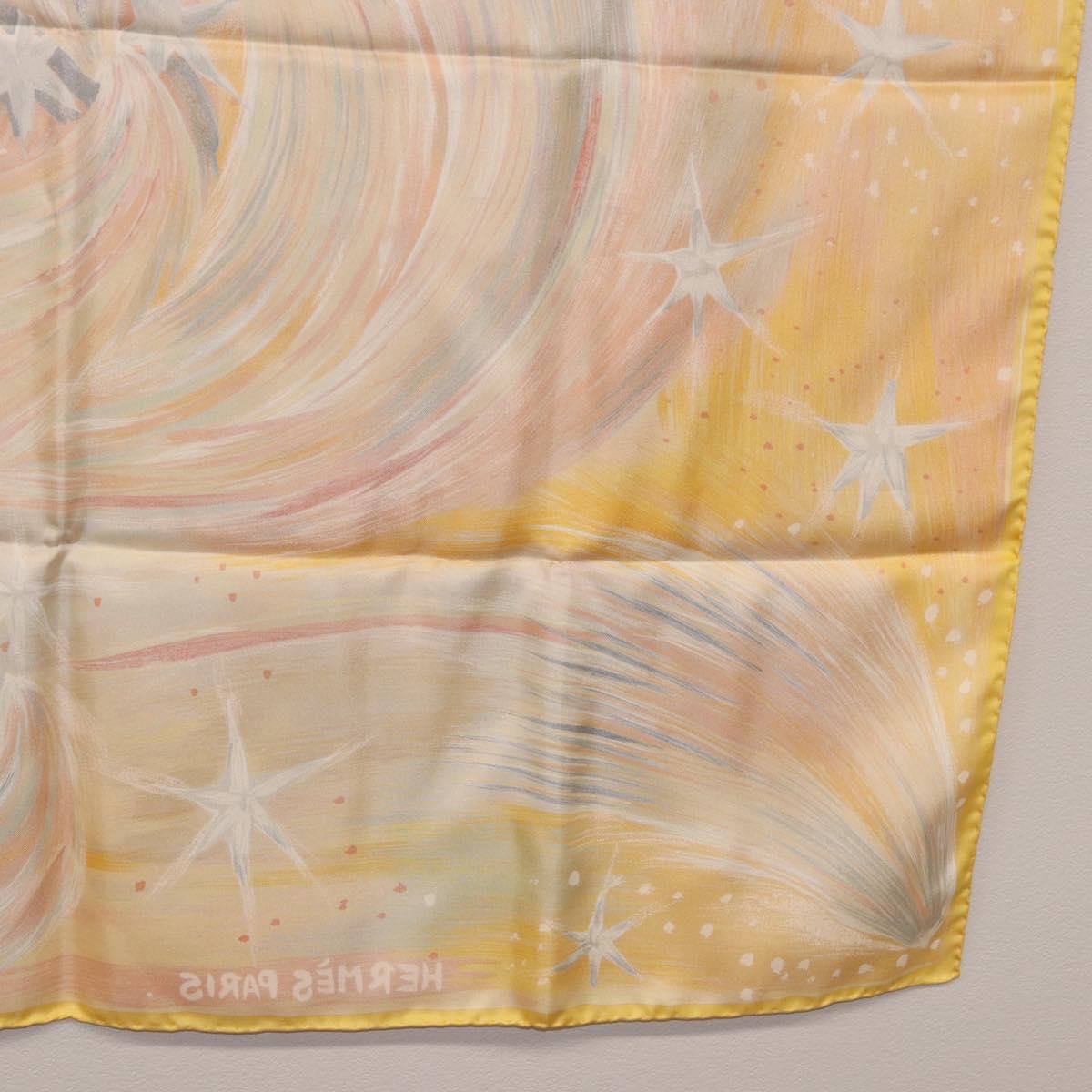 HERMES Carre 90 Scarf ""FEUX DU CIEL"" Silk Yellow Auth 196844M