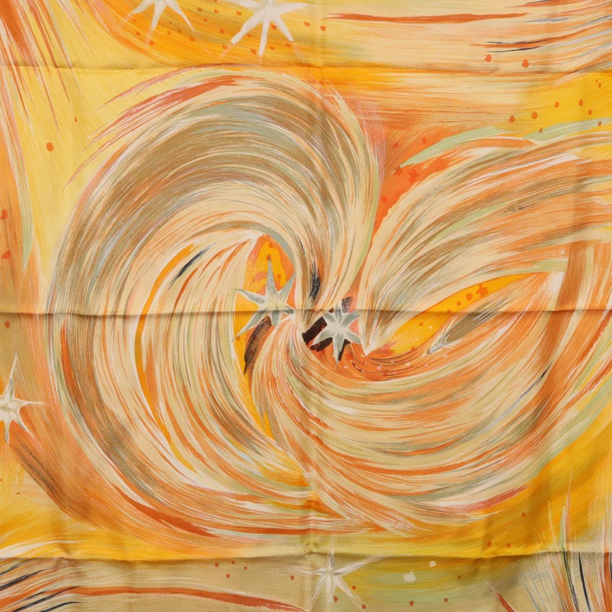 HERMES Carre 90 Scarf ""FEUX DU CIEL"" Silk Yellow Auth 196844M