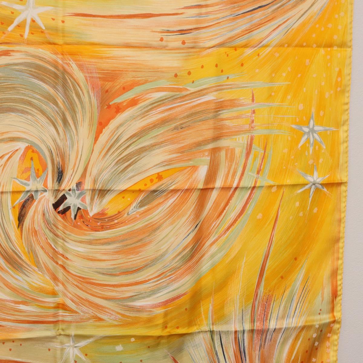 HERMES Carre 90 Scarf ""FEUX DU CIEL"" Silk Yellow Auth 196844M