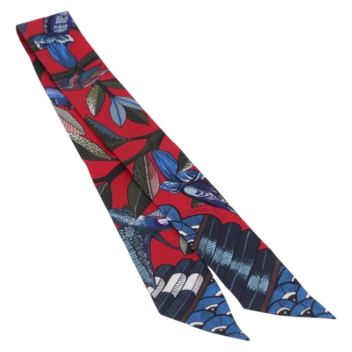 HERMES Twilly Scarf Silk Red Blue Auth 196847M