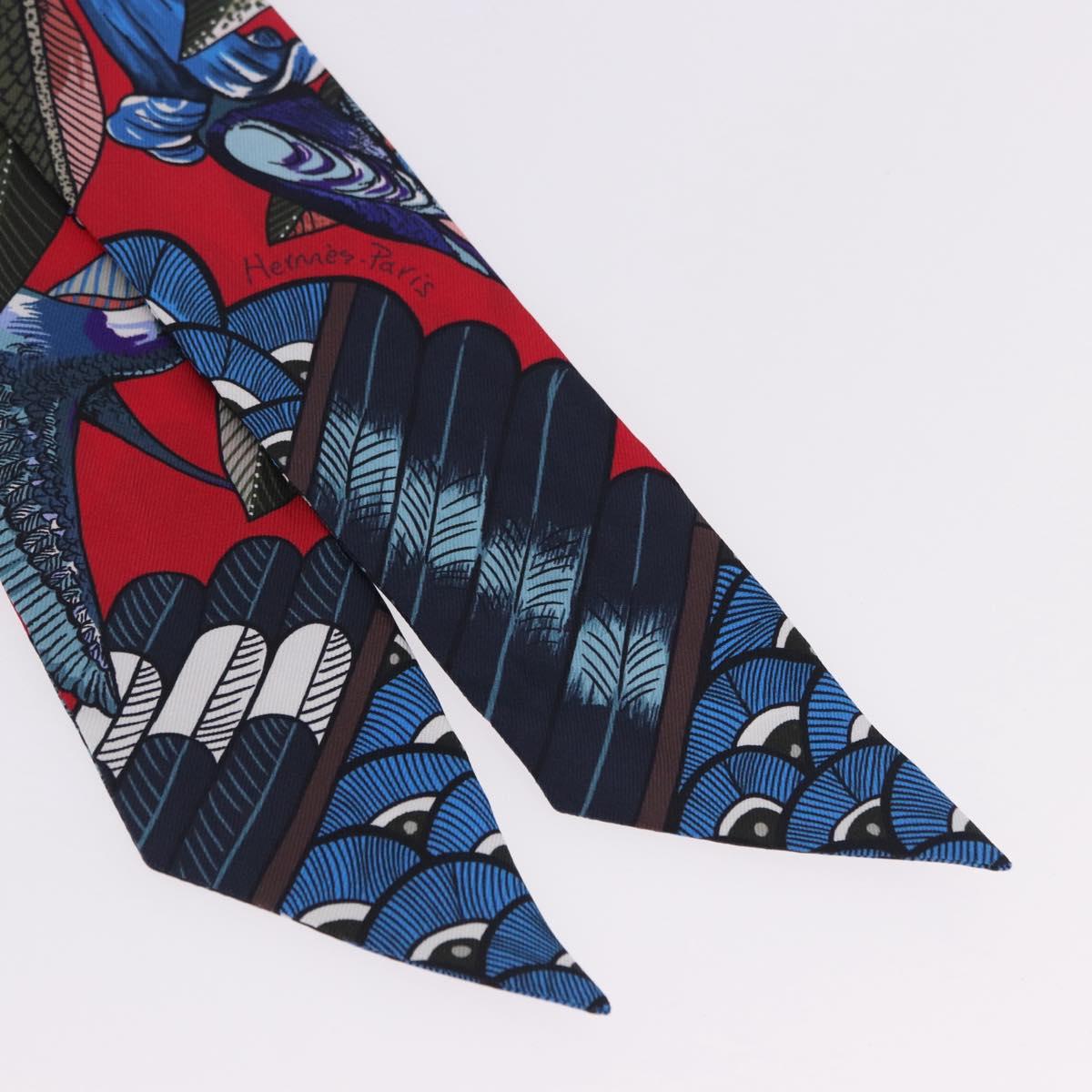 HERMES Twilly Scarf Silk Red Blue Auth 196847M