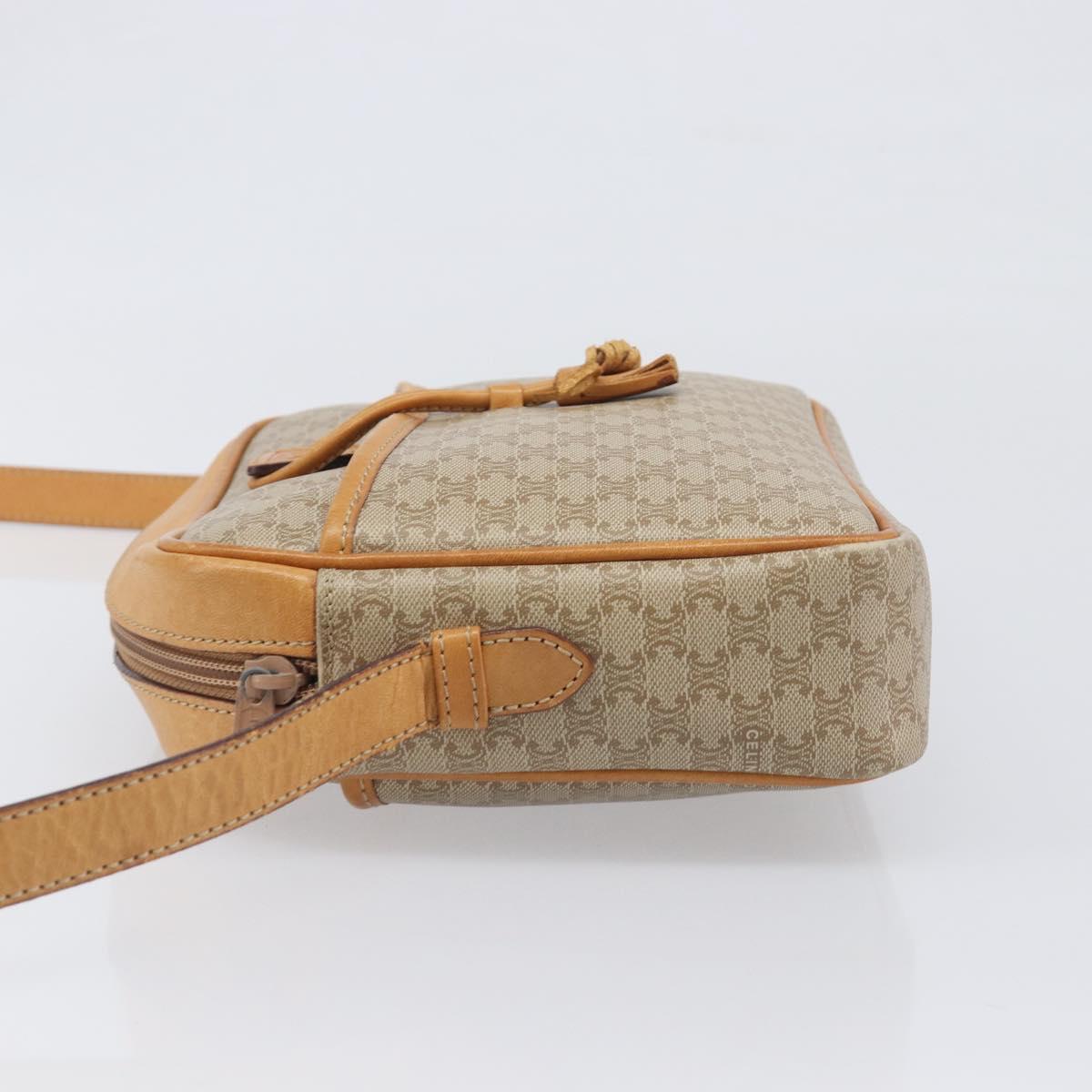 CELINE Macadam Canvas Shoulder Bag PVC Beige Gold Auth 196864