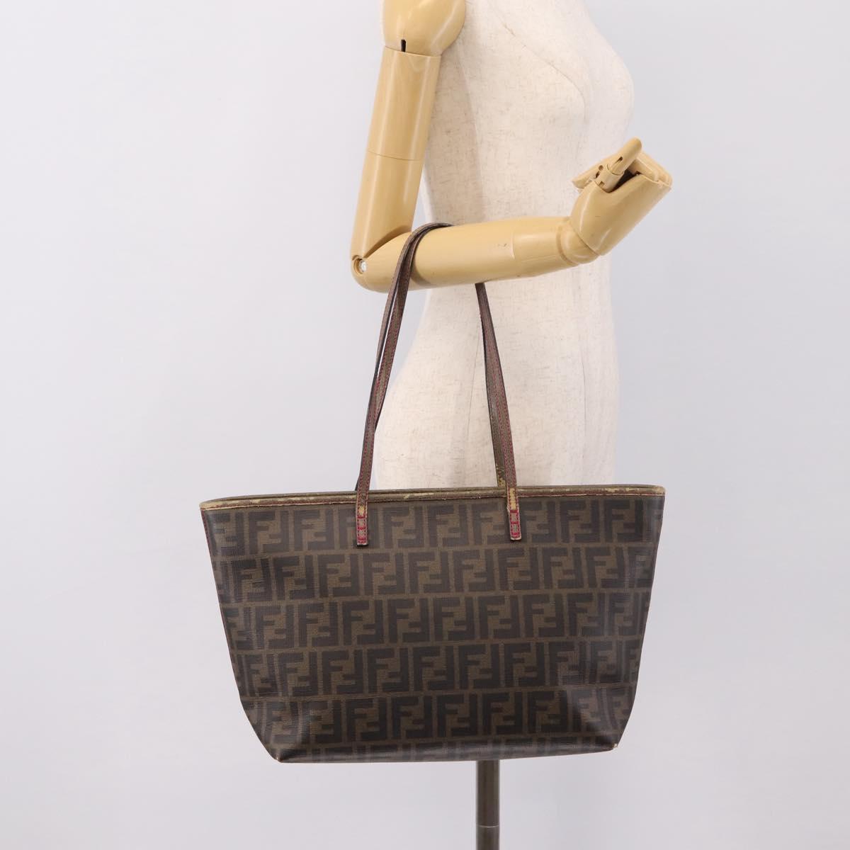 FENDI Zucca Canvas Tote Bag PVC Brown Black Auth 196868