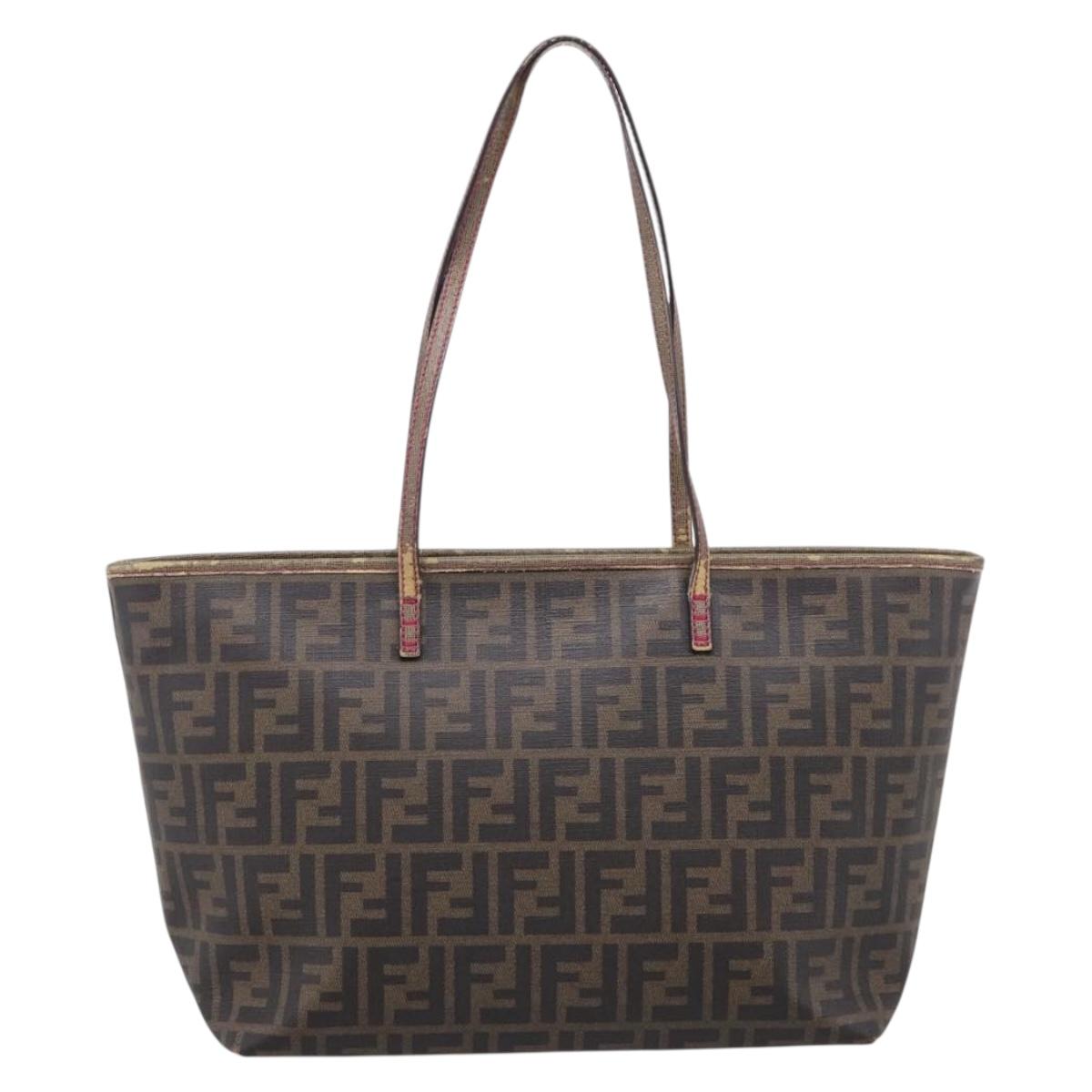 FENDI Zucca Canvas Tote Bag PVC Brown Black Auth 196868