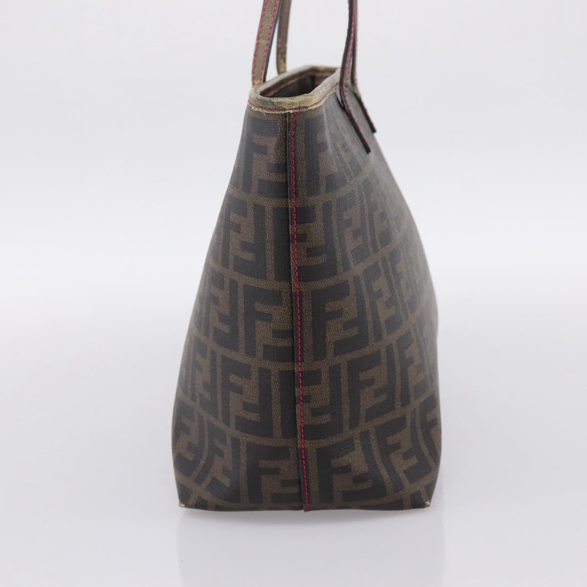 FENDI Zucca Canvas Tote Bag PVC Brown Black Auth 196868