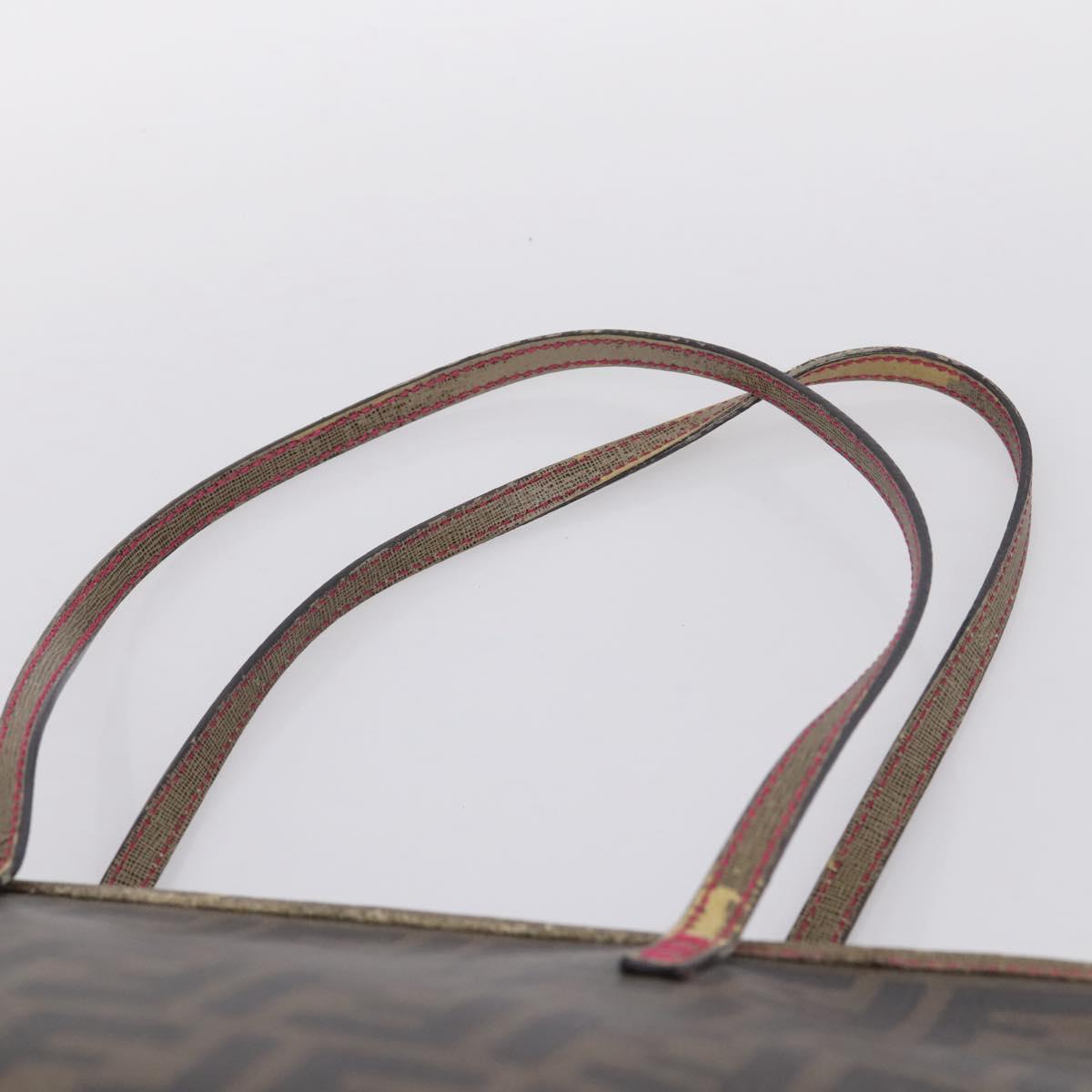 FENDI Zucca Canvas Tote Bag PVC Brown Black Auth 196868