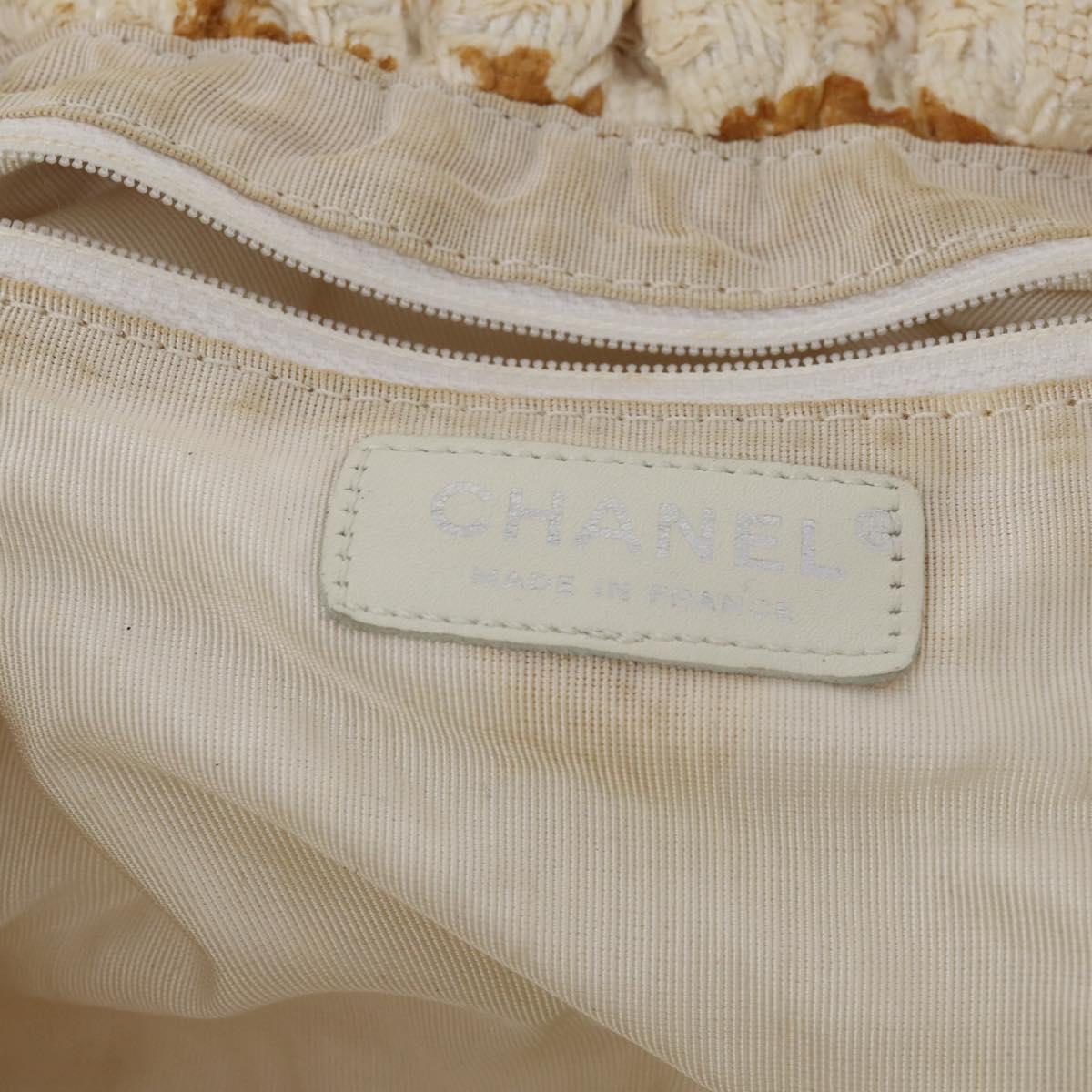 CHANEL Hand Bag Tweed White Silver CC Auth 196872