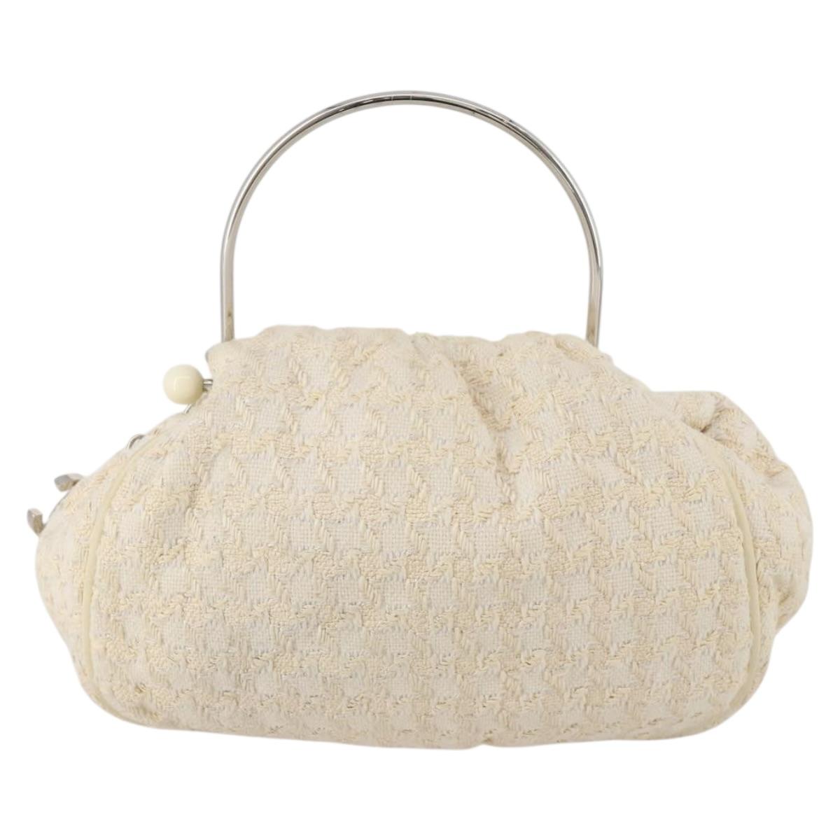 CHANEL Hand Bag Tweed White Silver CC Auth 196872