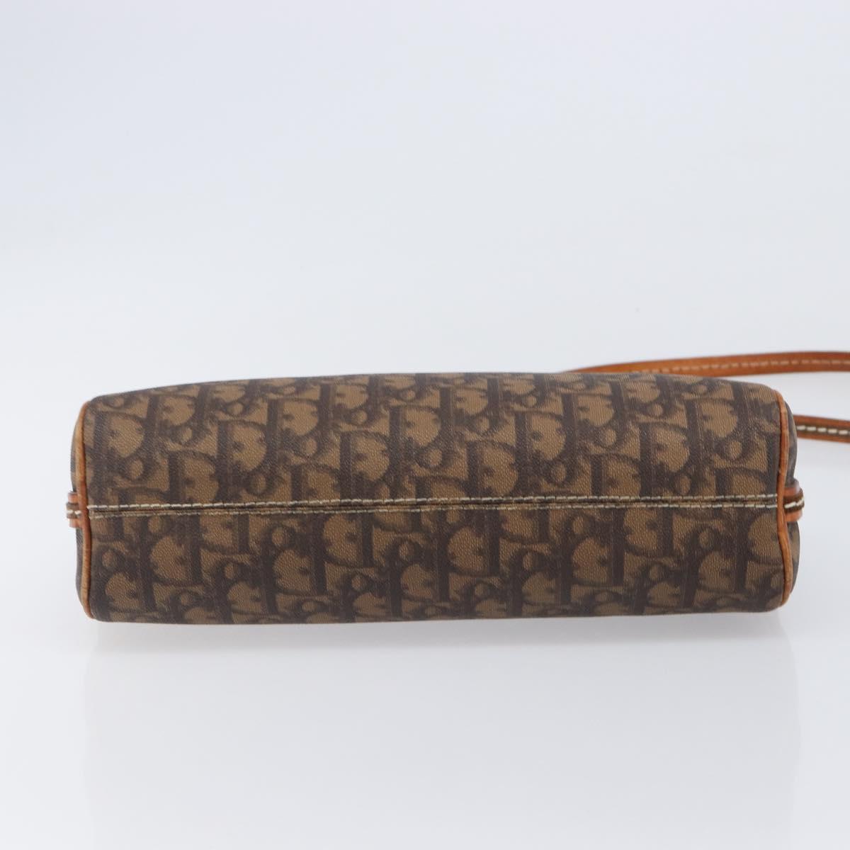 Christian Dior Trotter Canvas Romantic Chain Bag PVC Brown Silver Auth 196875M
