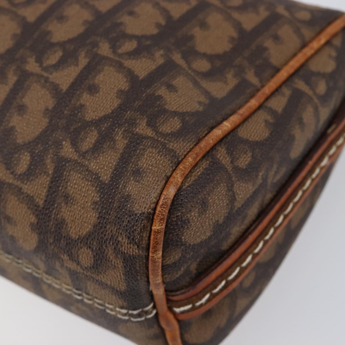 Christian Dior Trotter Canvas Romantic Chain Bag PVC Brown Silver Auth 196875M