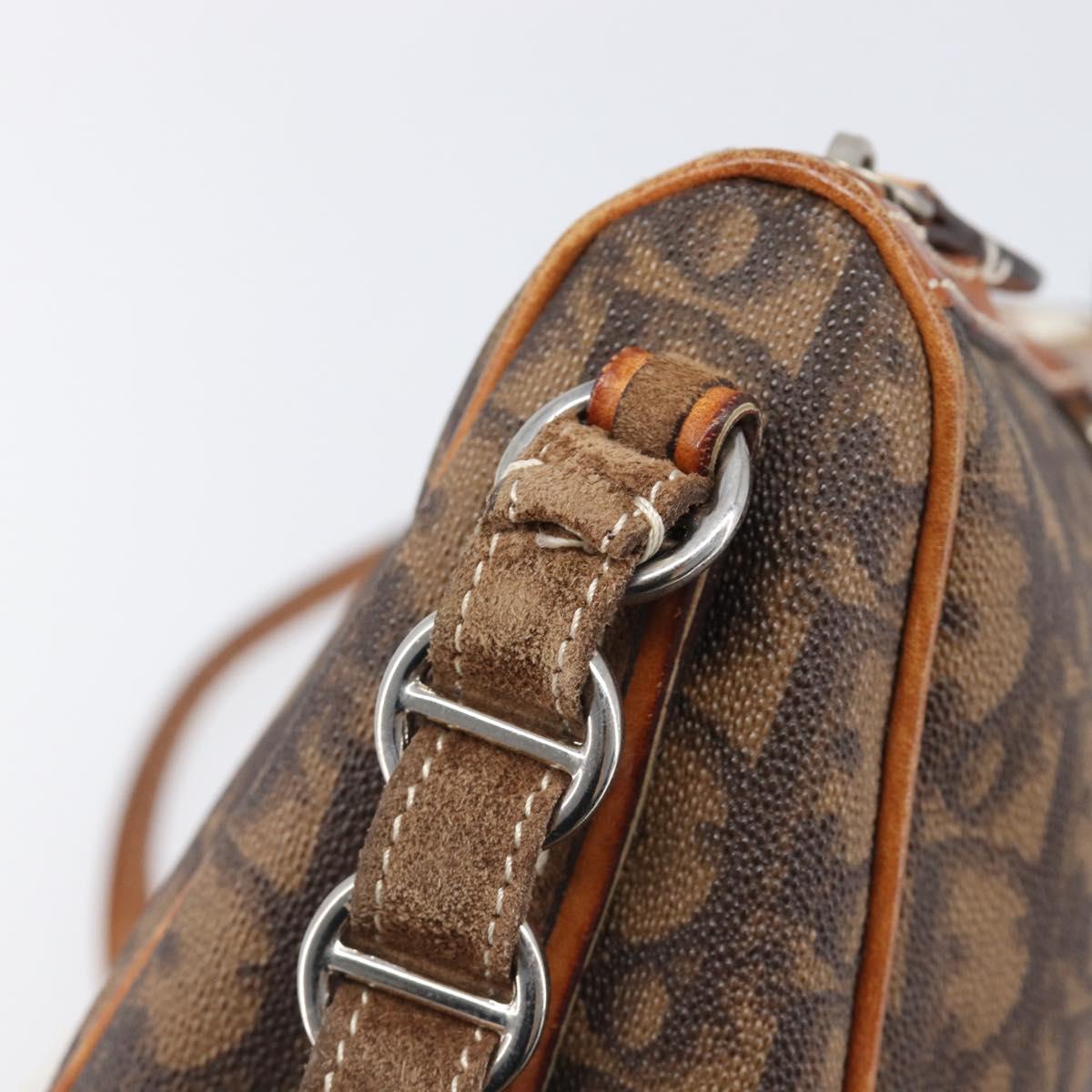 Christian Dior Trotter Canvas Romantic Chain Bag PVC Brown Silver Auth 196875M