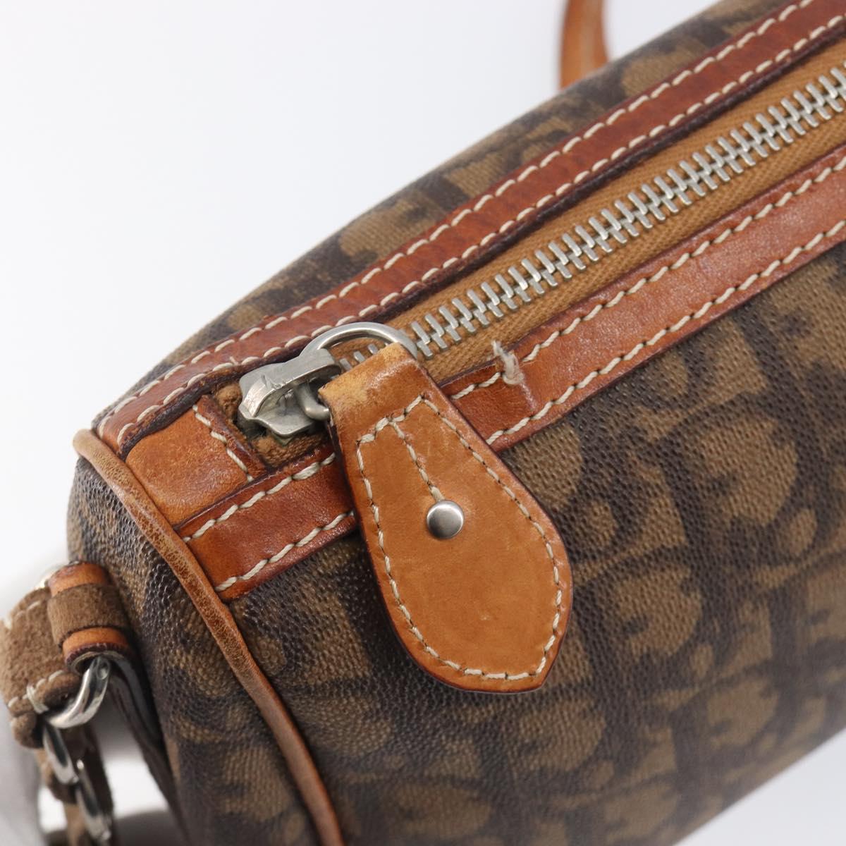 Christian Dior Trotter Canvas Romantic Chain Bag PVC Brown Silver Auth 196875M