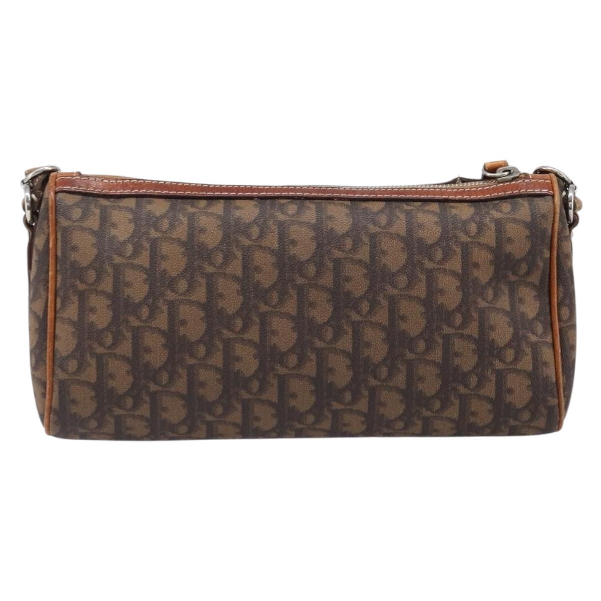 Christian Dior Trotter Canvas Romantic Chain Bag PVC Brown Silver Auth 196875M