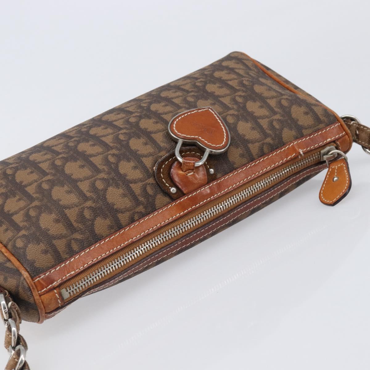 Christian Dior Trotter Canvas Romantic Chain Bag PVC Brown Silver Auth 196875M