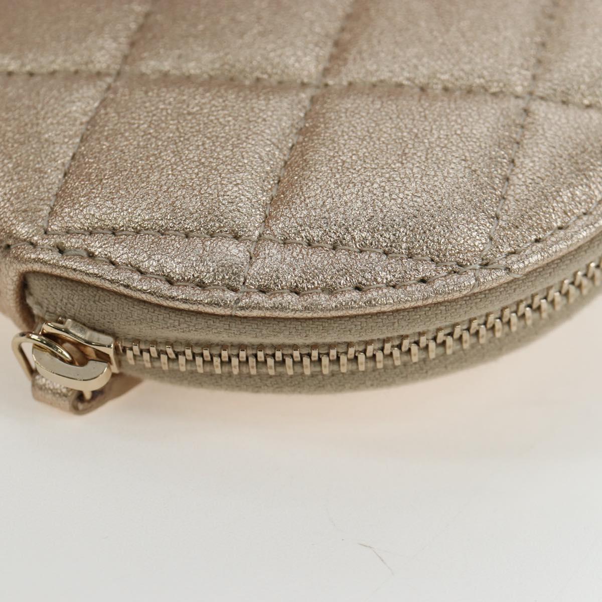 CHANEL Matelasse AirPods Case & Coin Purse Lamb Skin Gold CC Auth 196880M