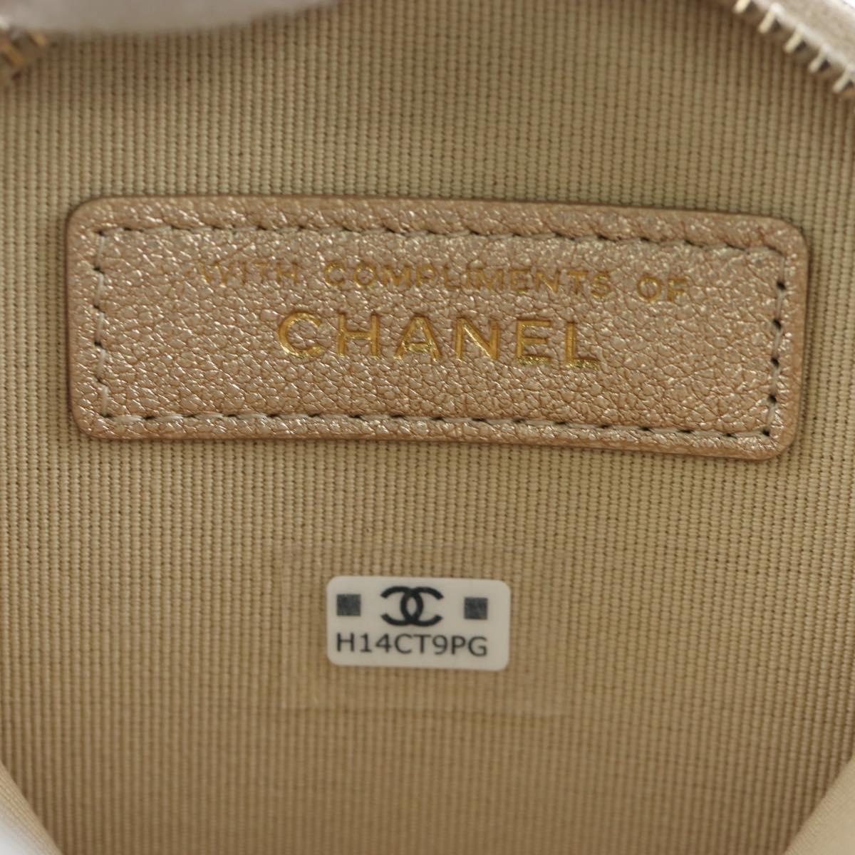 CHANEL Matelasse AirPods Case & Coin Purse Lamb Skin Gold CC Auth 196880M