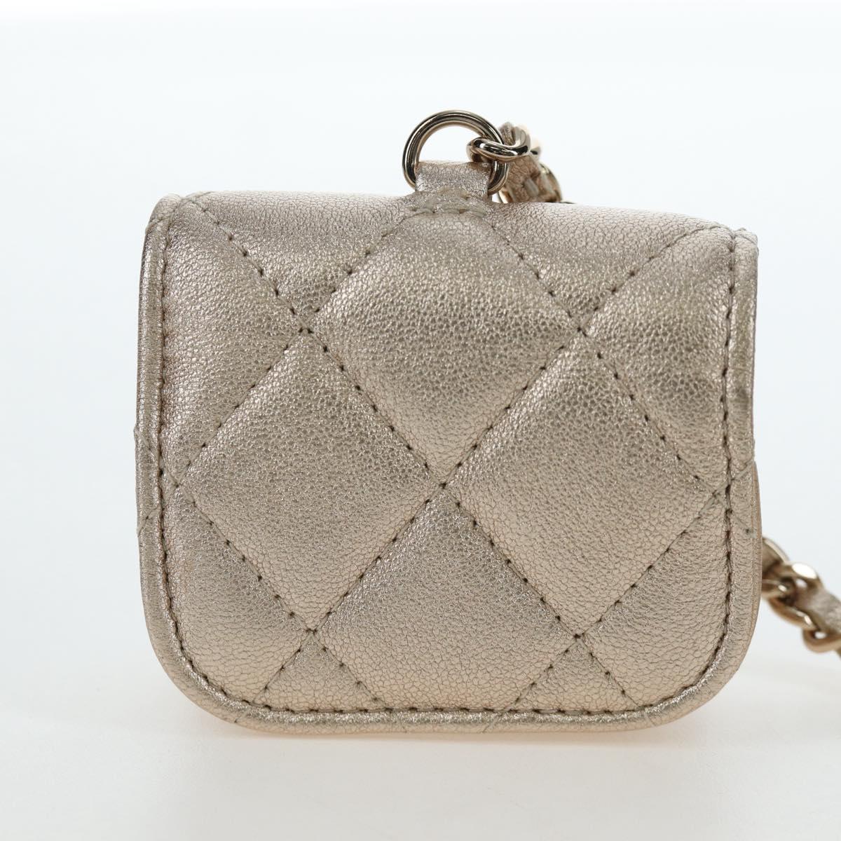 CHANEL Matelasse AirPods Case & Coin Purse Lamb Skin Gold CC Auth 196880M