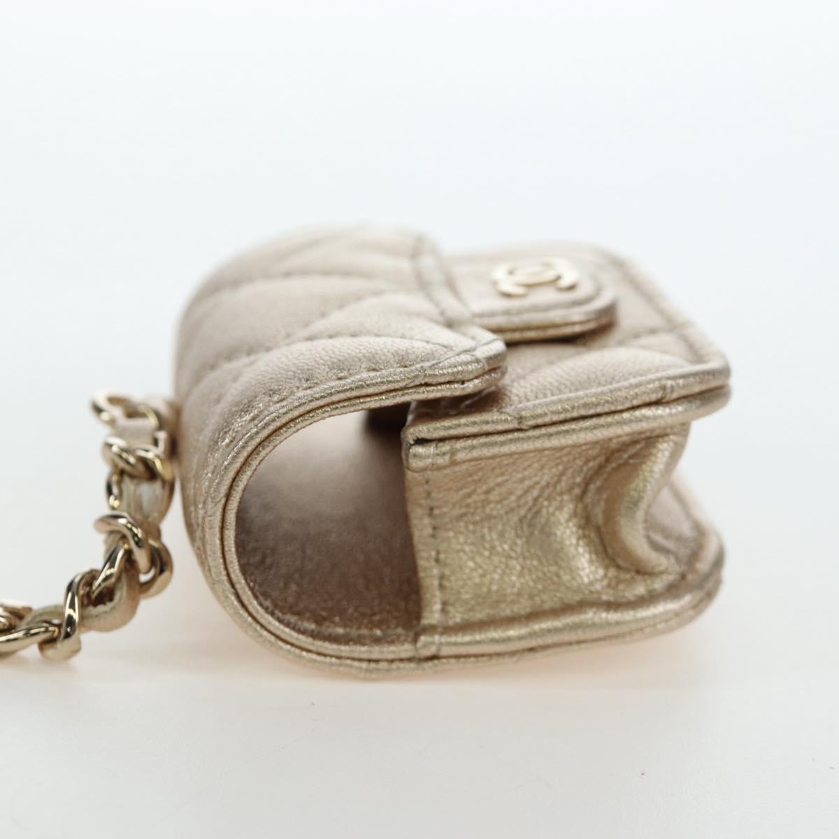 CHANEL Matelasse AirPods Case & Coin Purse Lamb Skin Gold CC Auth 196880M