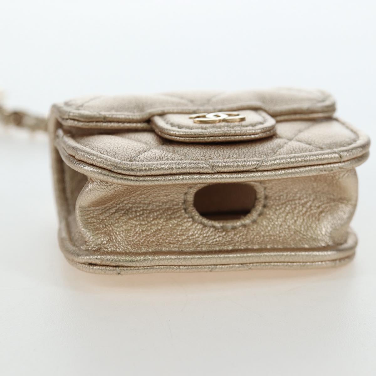 CHANEL Matelasse AirPods Case & Coin Purse Lamb Skin Gold CC Auth 196880M