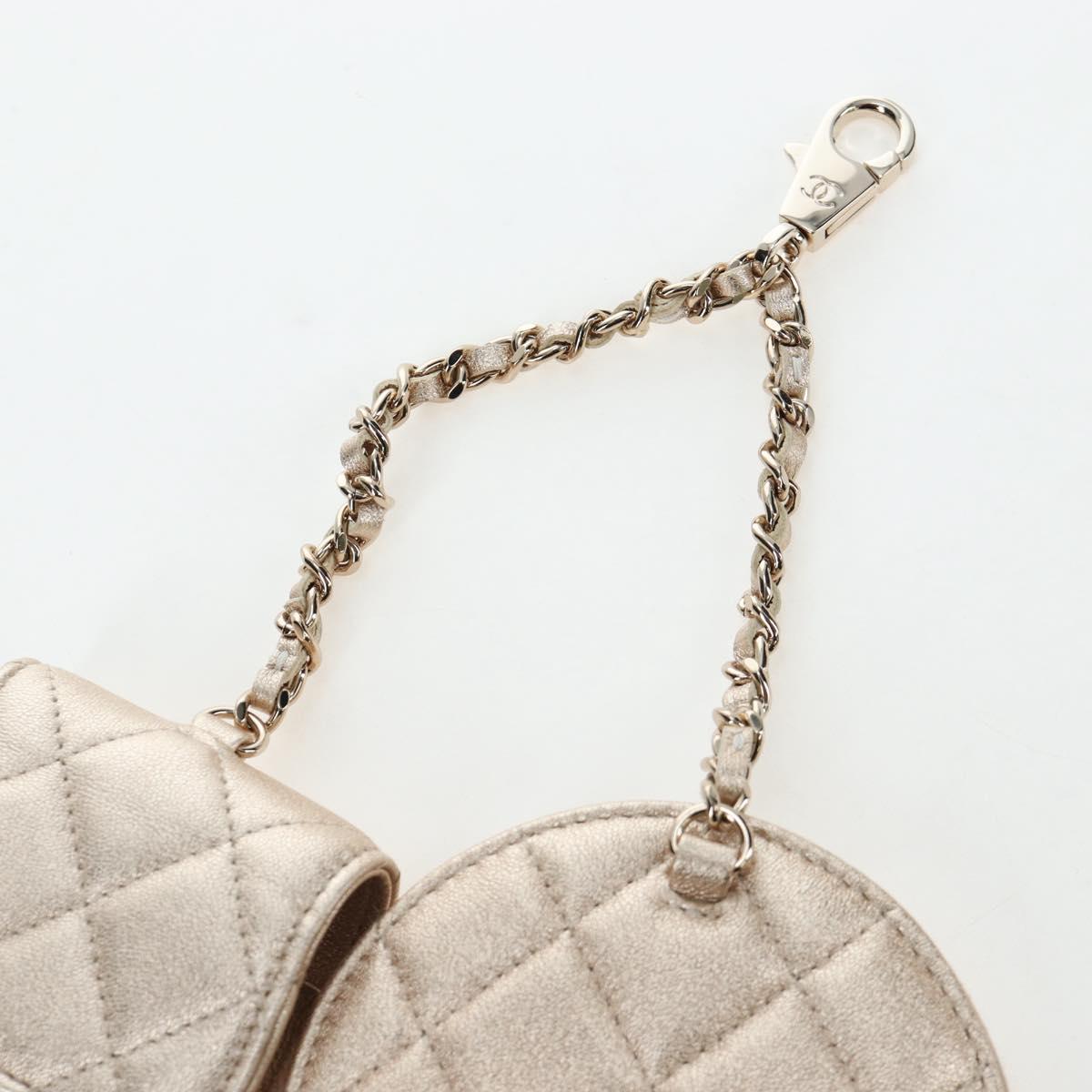 CHANEL Matelasse AirPods Case & Coin Purse Lamb Skin Gold CC Auth 196880M