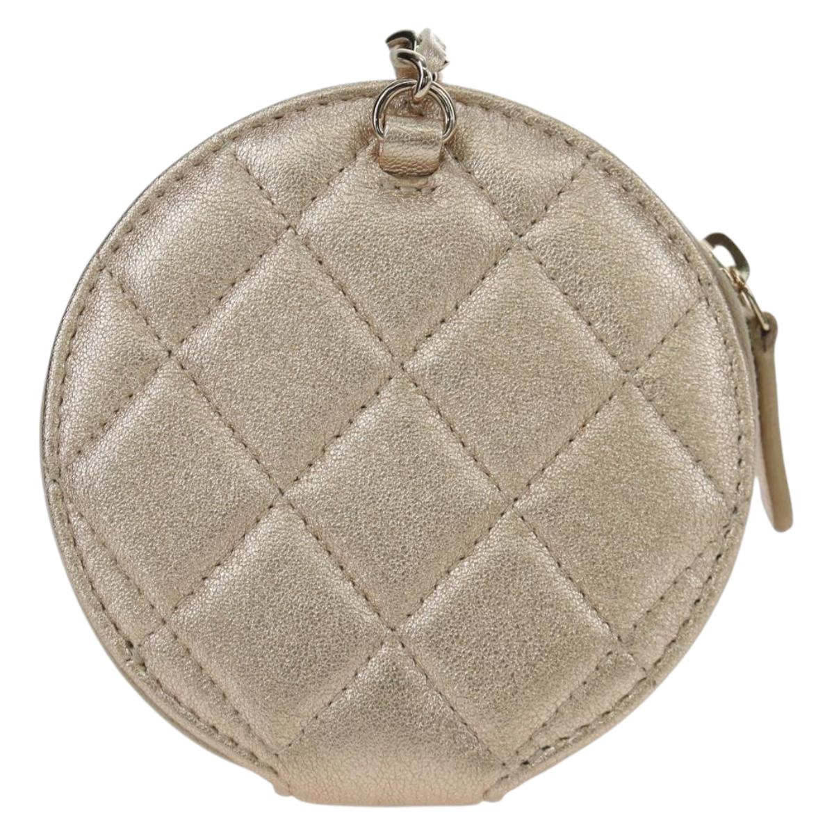 CHANEL Matelasse AirPods Case & Coin Purse Lamb Skin Gold CC Auth 196880M