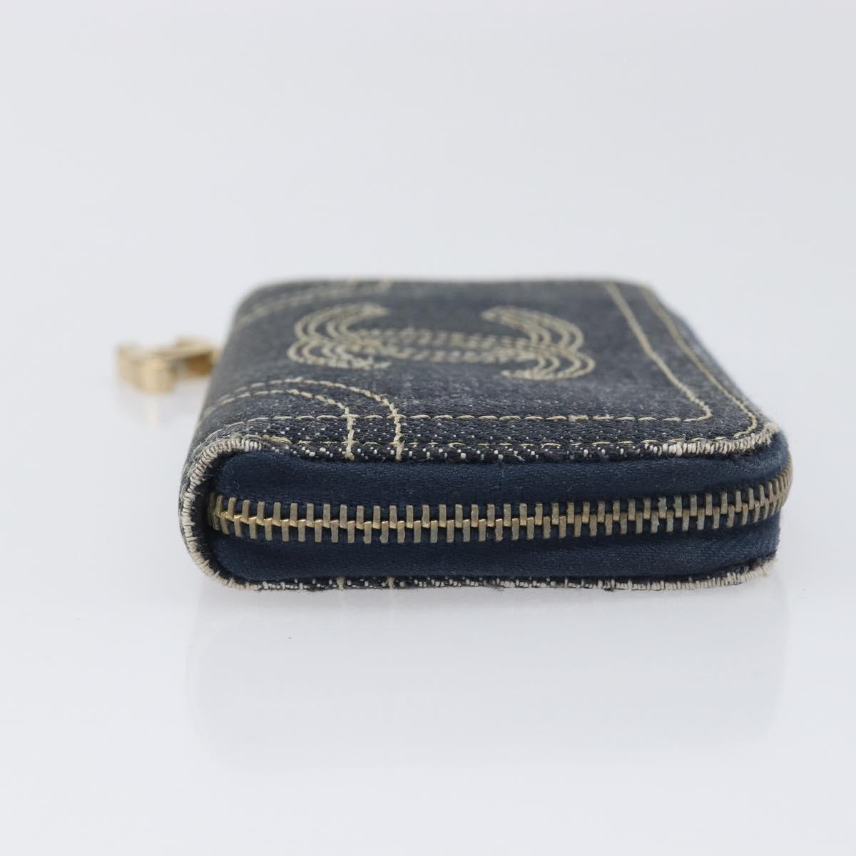 CHANEL COCO Mark Coin Purse Denim Blue Gold CC Auth 196884A