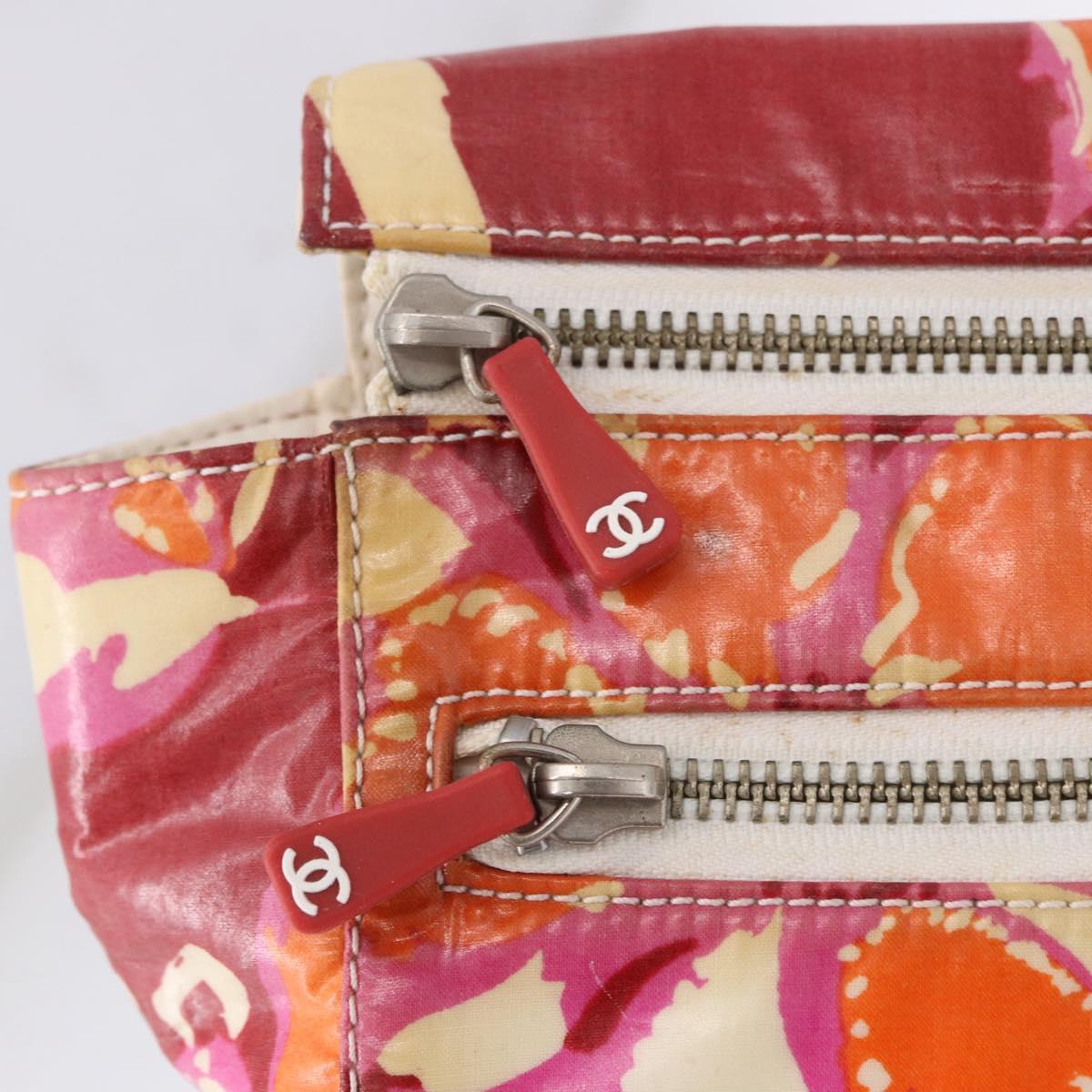 CHANEL High Summer Pouch Coated Canvas Red CC Auth 196901