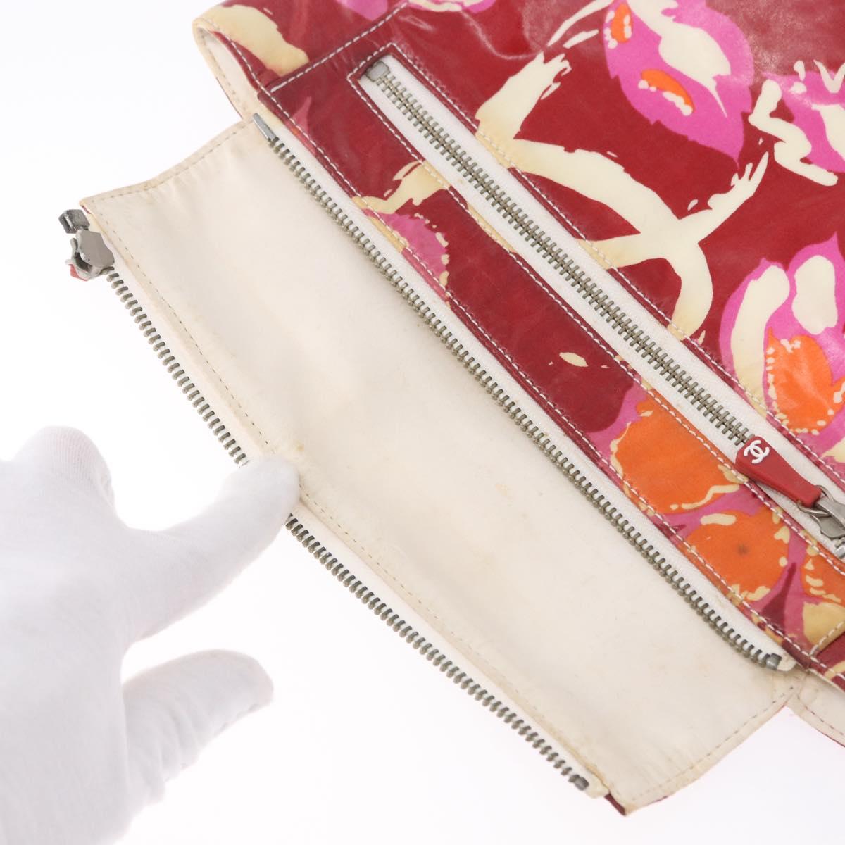 CHANEL High Summer Pouch Coated Canvas Red CC Auth 196901