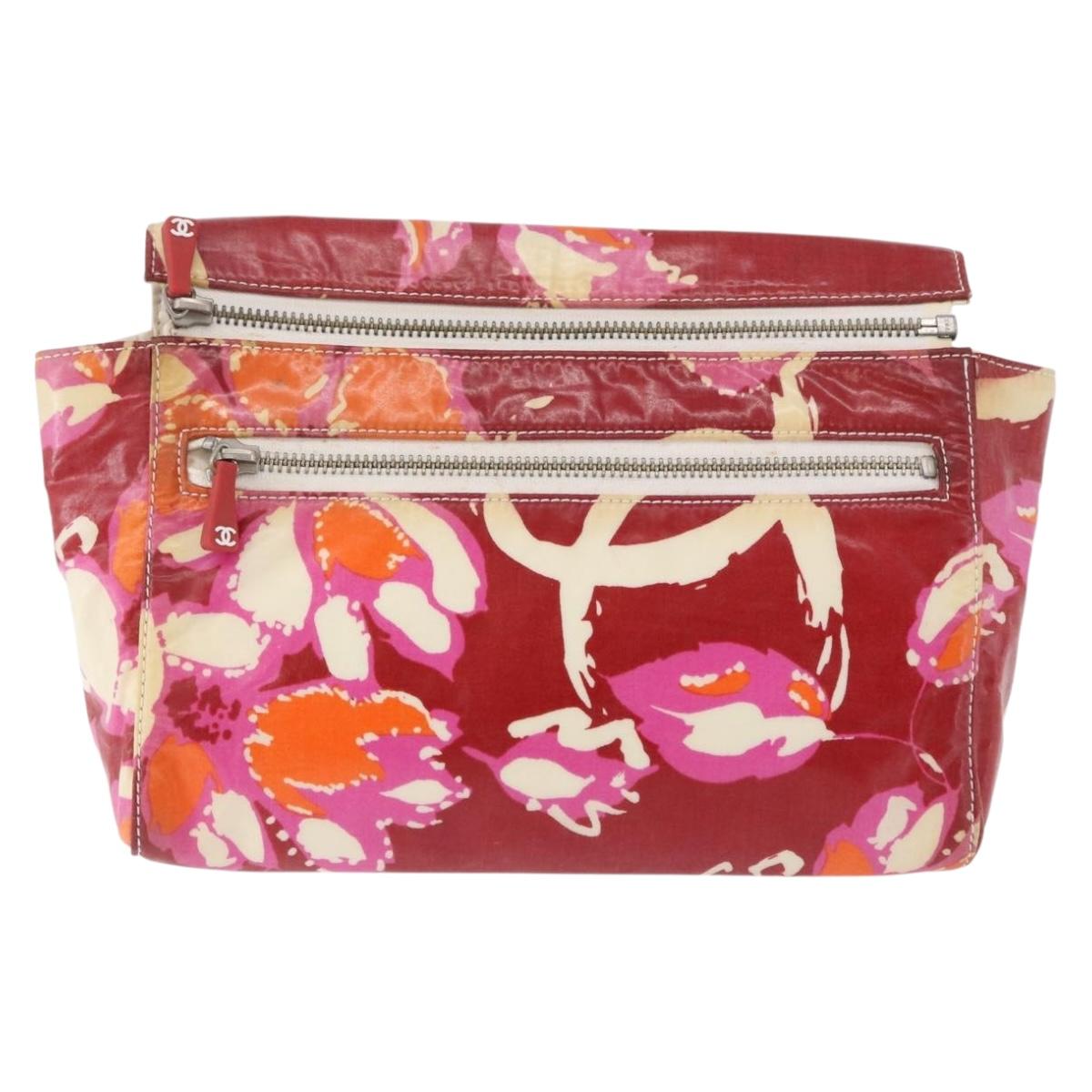 CHANEL High Summer Pouch Coated Canvas Red CC Auth 196901
