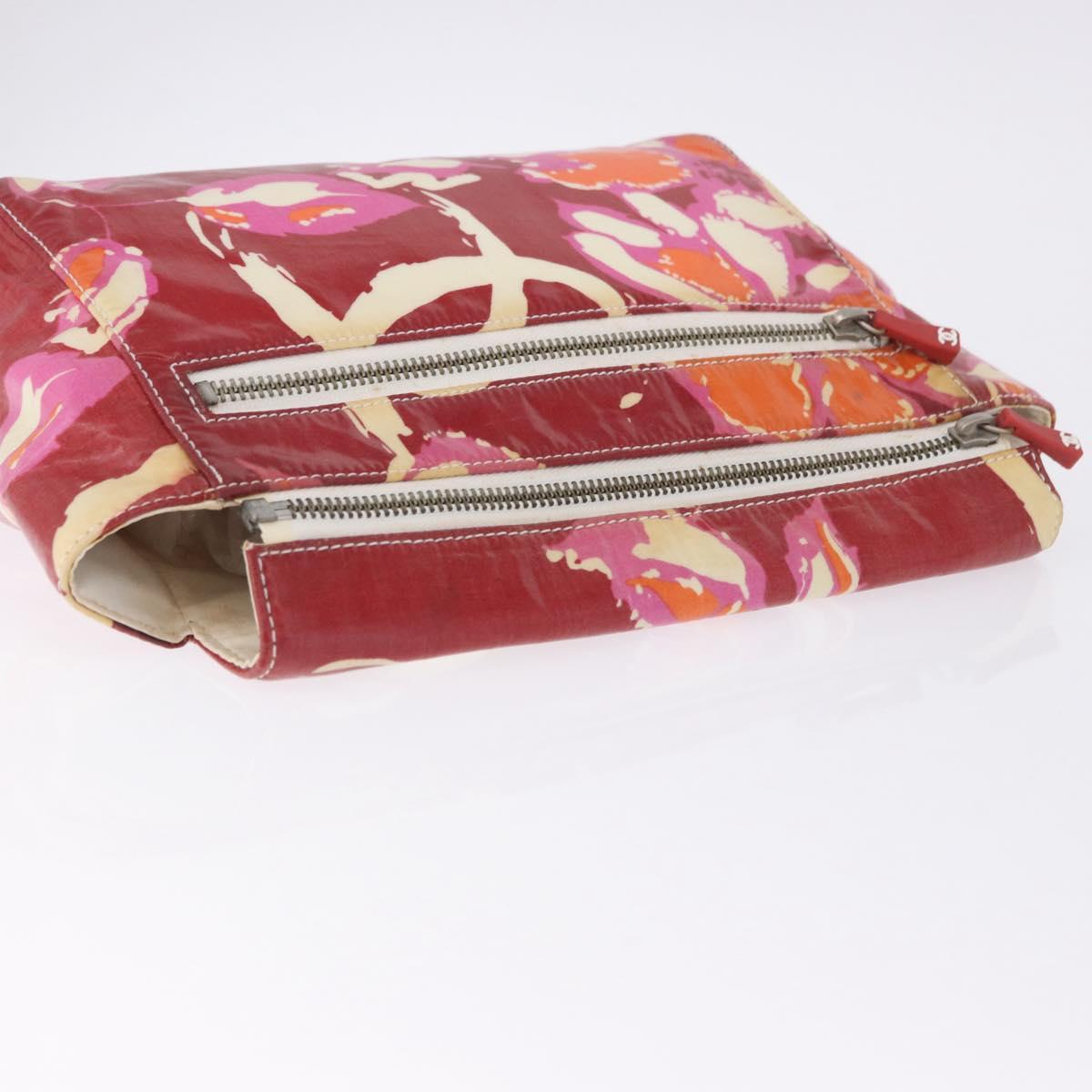 CHANEL High Summer Pouch Coated Canvas Red CC Auth 196901