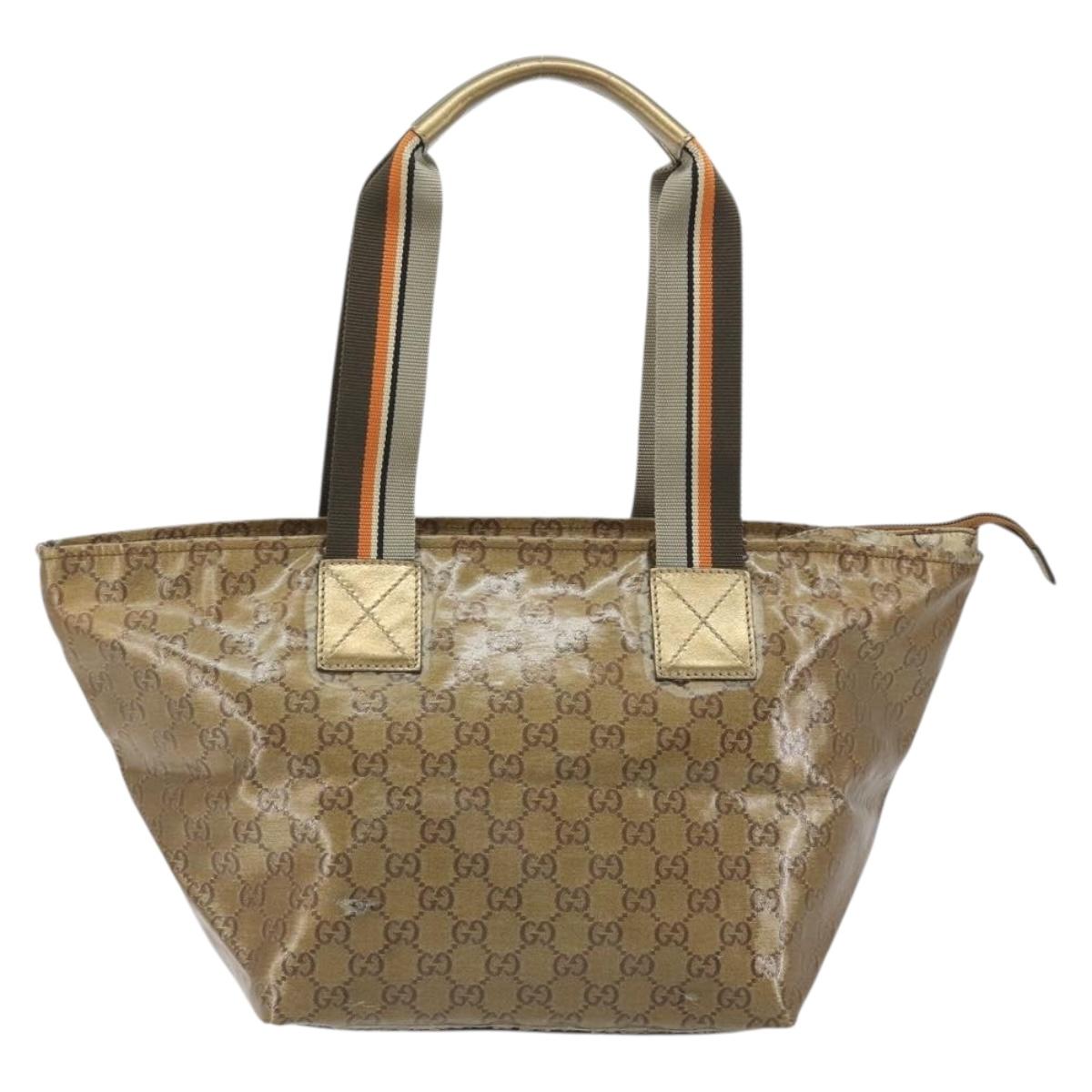 GUCCI GG Canvas GG Crystal Tote Bag Coated Canvas Gold 131230 Auth 196911