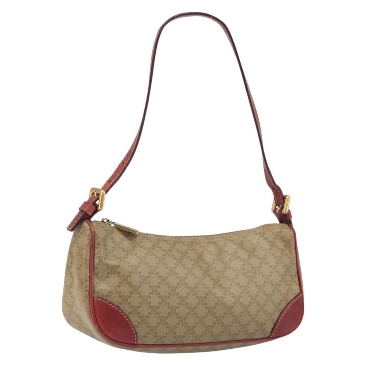 CELINE Macadam Canvas Accessory Pouch PVC Beige Gold Auth 196915