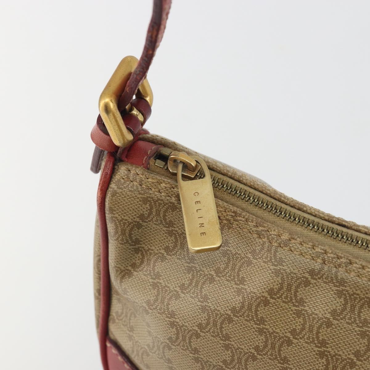 CELINE Macadam Canvas Accessory Pouch PVC Beige Gold Auth 196915