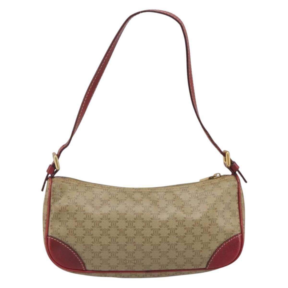 CELINE Macadam Canvas Accessory Pouch PVC Beige Gold Auth 196915