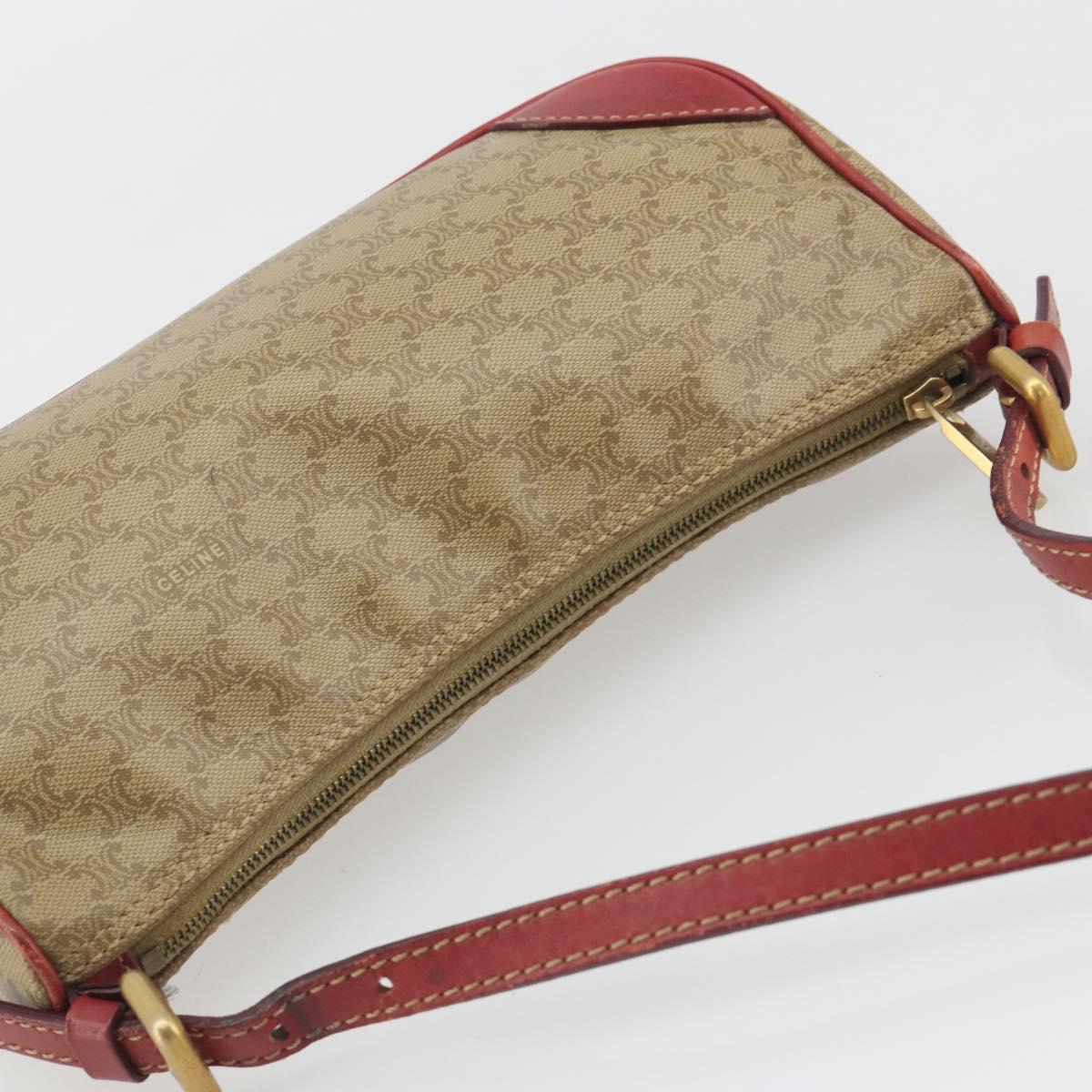CELINE Macadam Canvas Accessory Pouch PVC Beige Gold Auth 196915