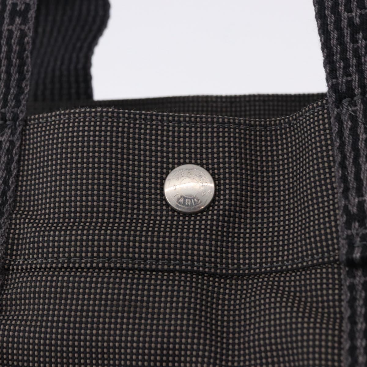 HERMES Her Line MM Hand Bag Canvas Gray Silver Auth 196917