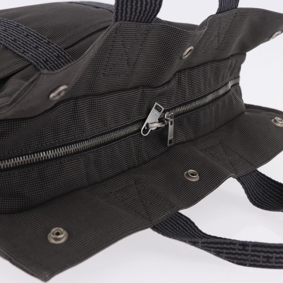 HERMES Her Line MM Hand Bag Canvas Gray Silver Auth 196917
