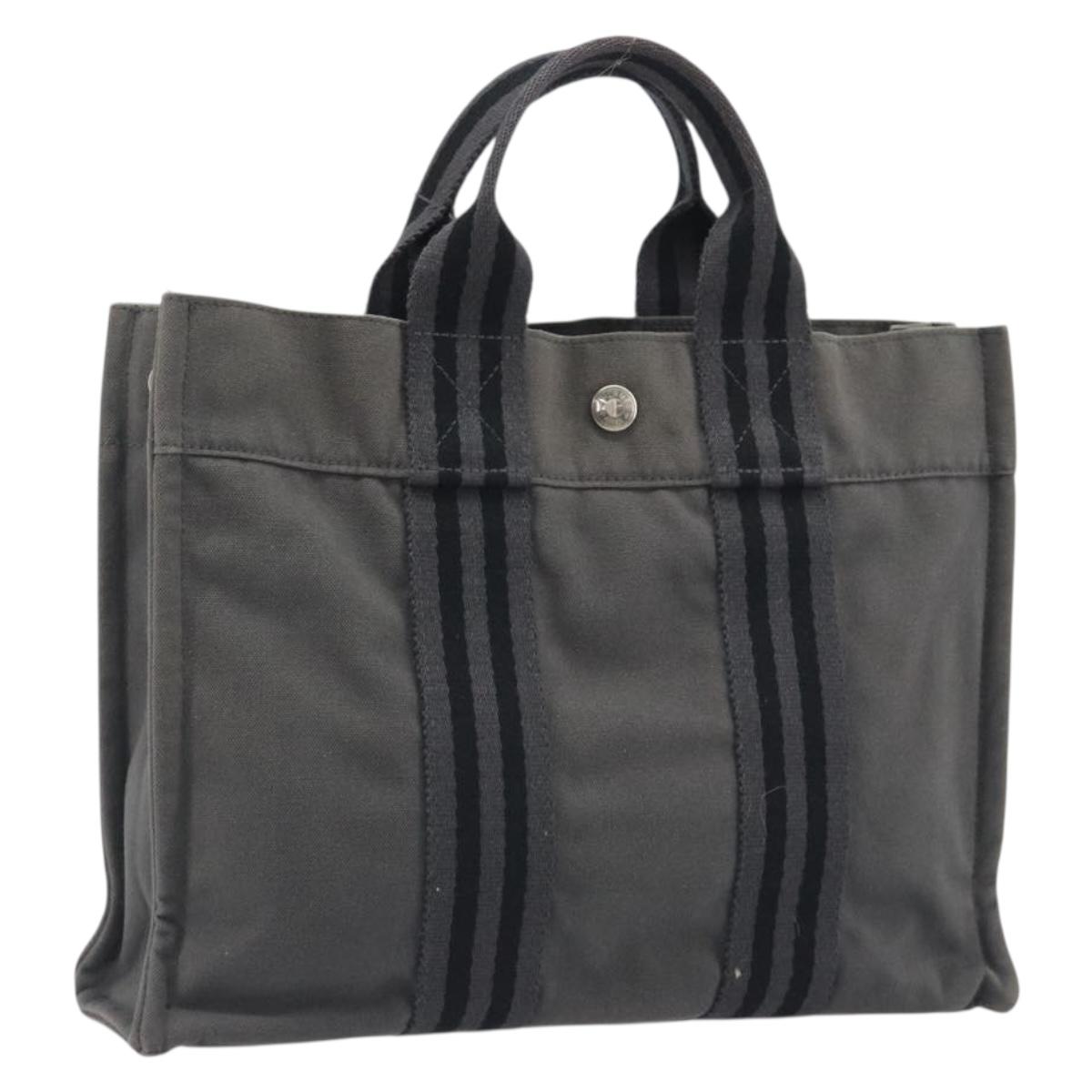 HERMES Fourre Tout PM Hand Bag Canvas Gray Silver Auth 196919A