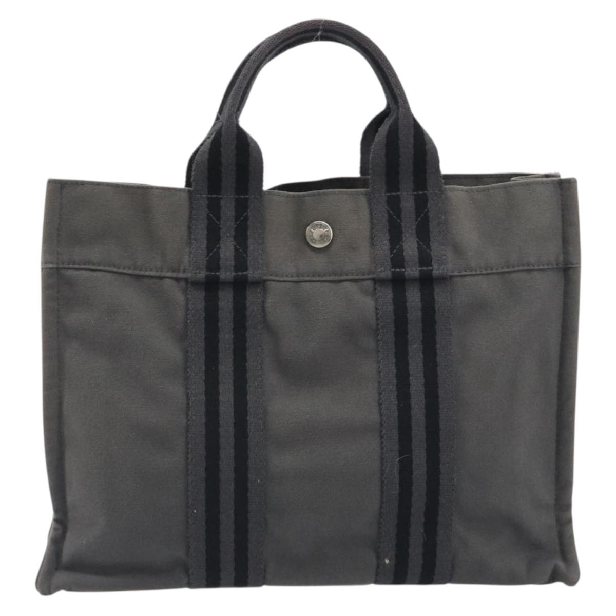 HERMES Fourre Tout PM Hand Bag Canvas Gray Silver Auth 196919A