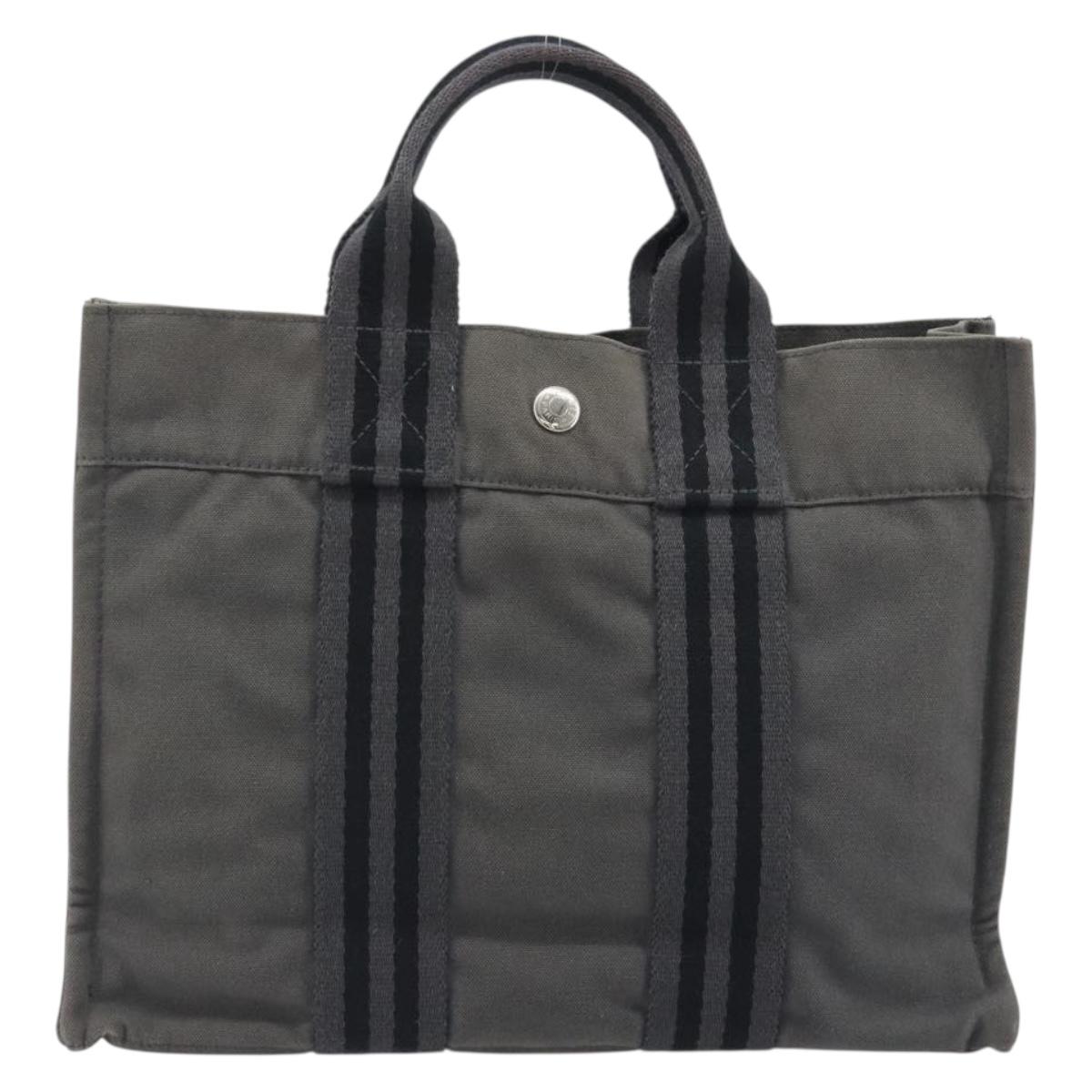 HERMES Fourre Tout PM Hand Bag Canvas Gray Silver Auth 196919A