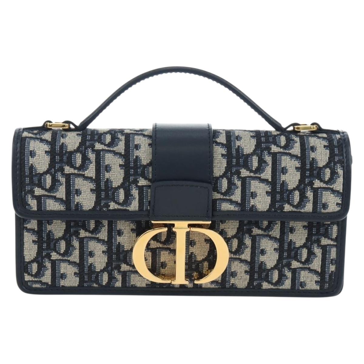 Christian Dior Trotter Canvas Dior 30 Montaigne Bag 2way Navy Gold Auth 196920SAM