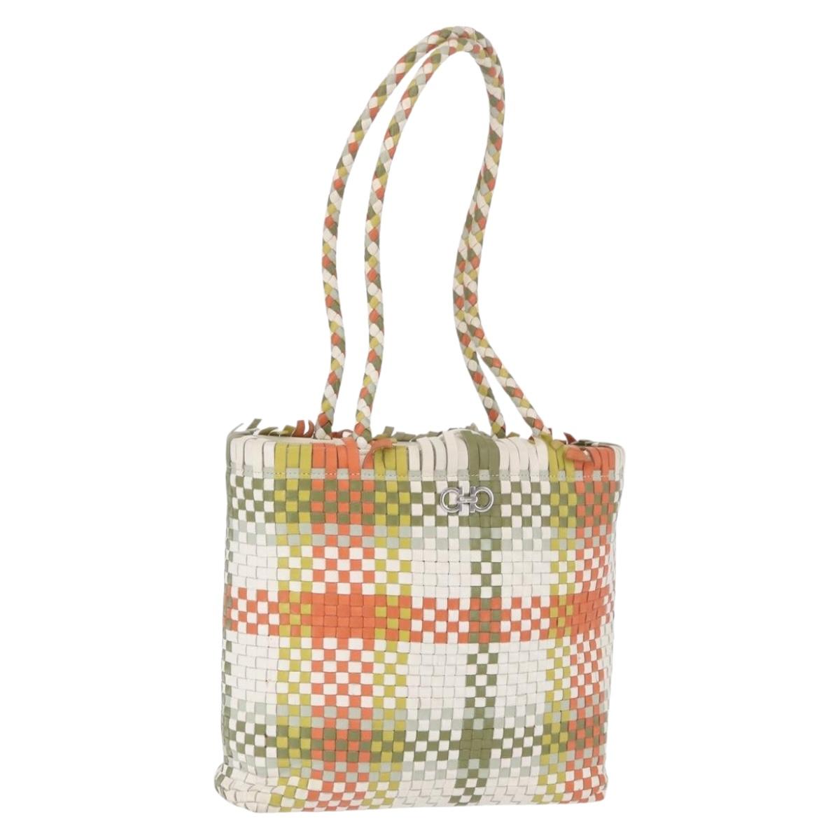 Salvatore Ferragamo Gancini Tote Bag Leather Multicolor Silver Auth 196921A