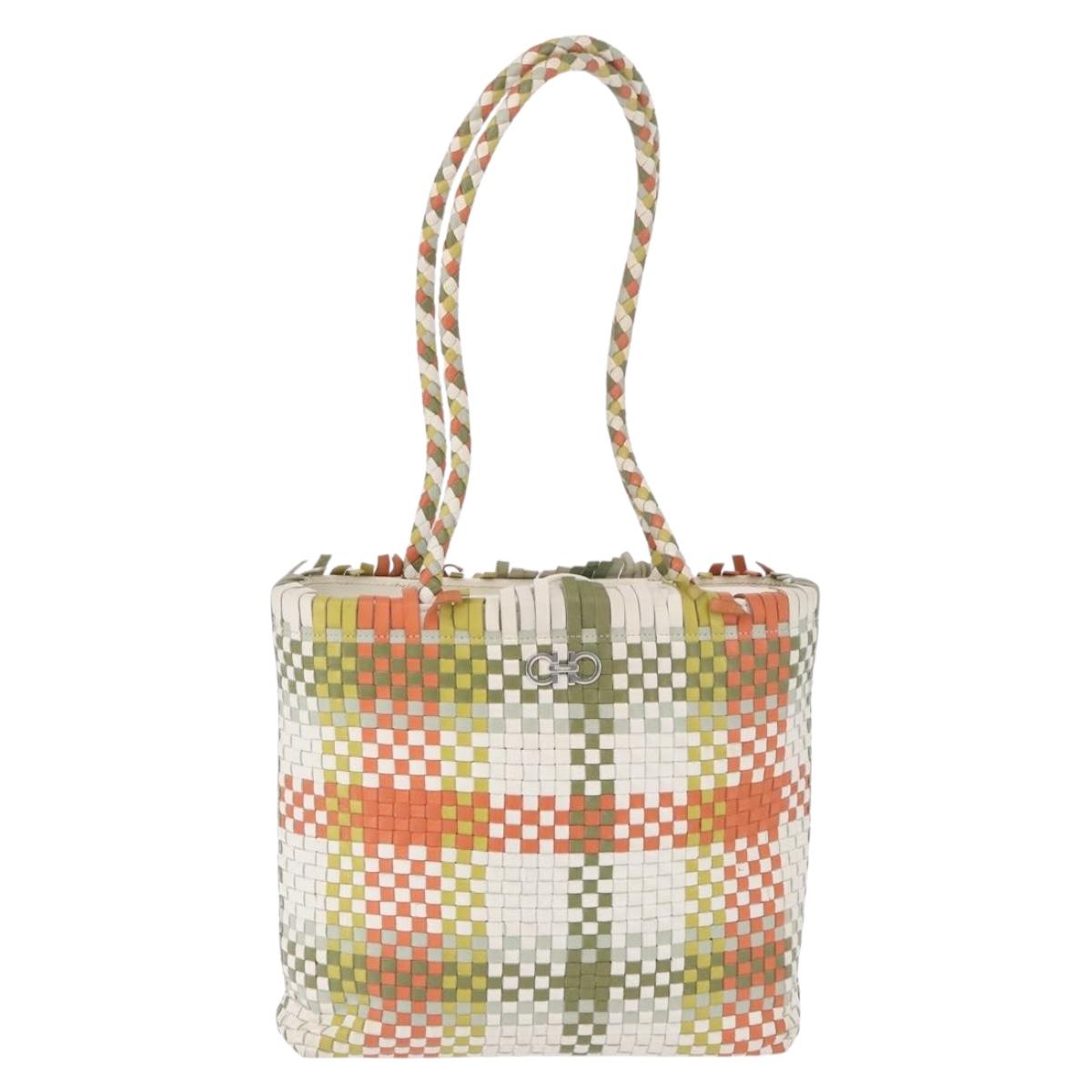 Salvatore Ferragamo Gancini Tote Bag Leather Multicolor Silver Auth 196921A