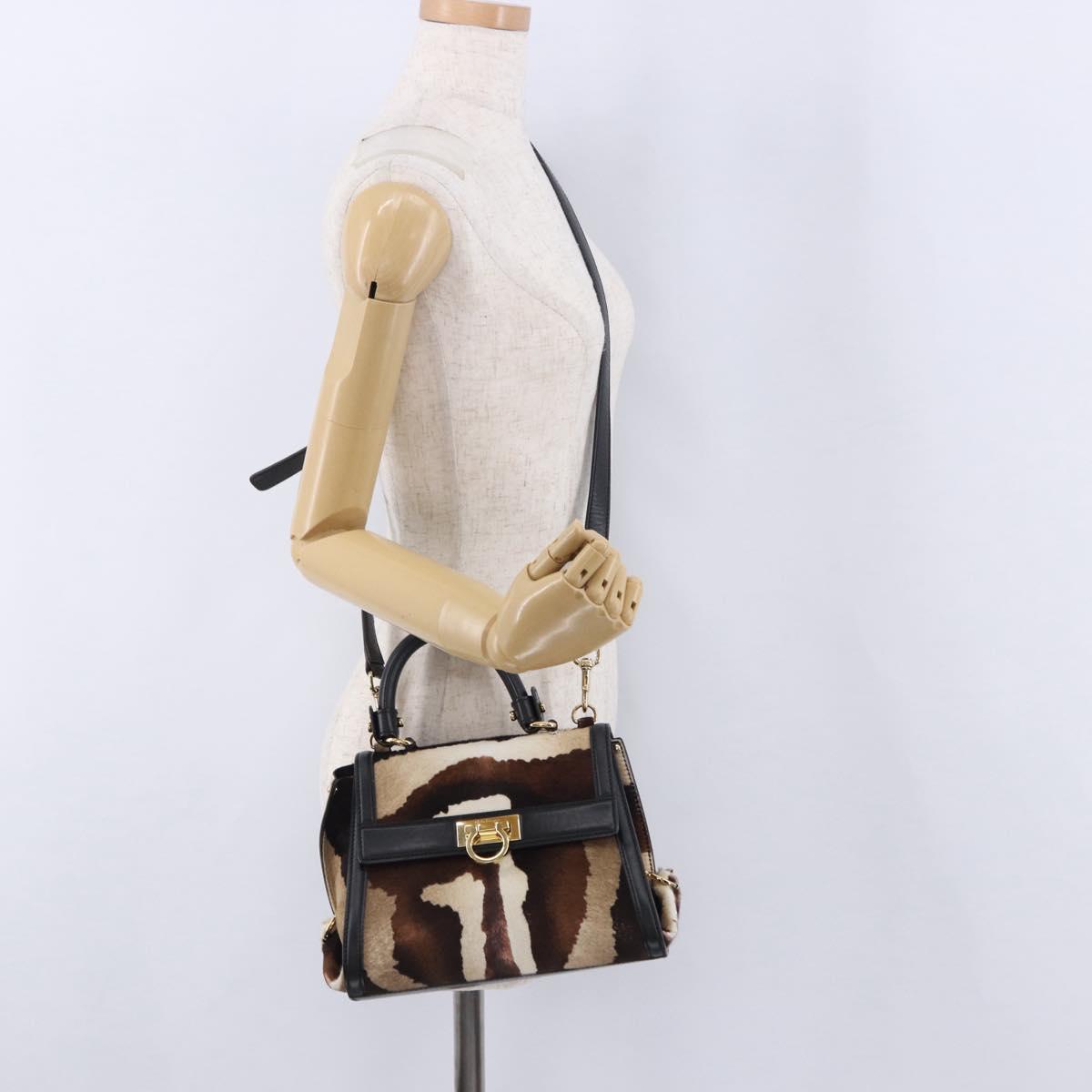 Salvatore Ferragamo Gancini Sofia Bag Harako leather 2way Brown Gold Auth 196922A